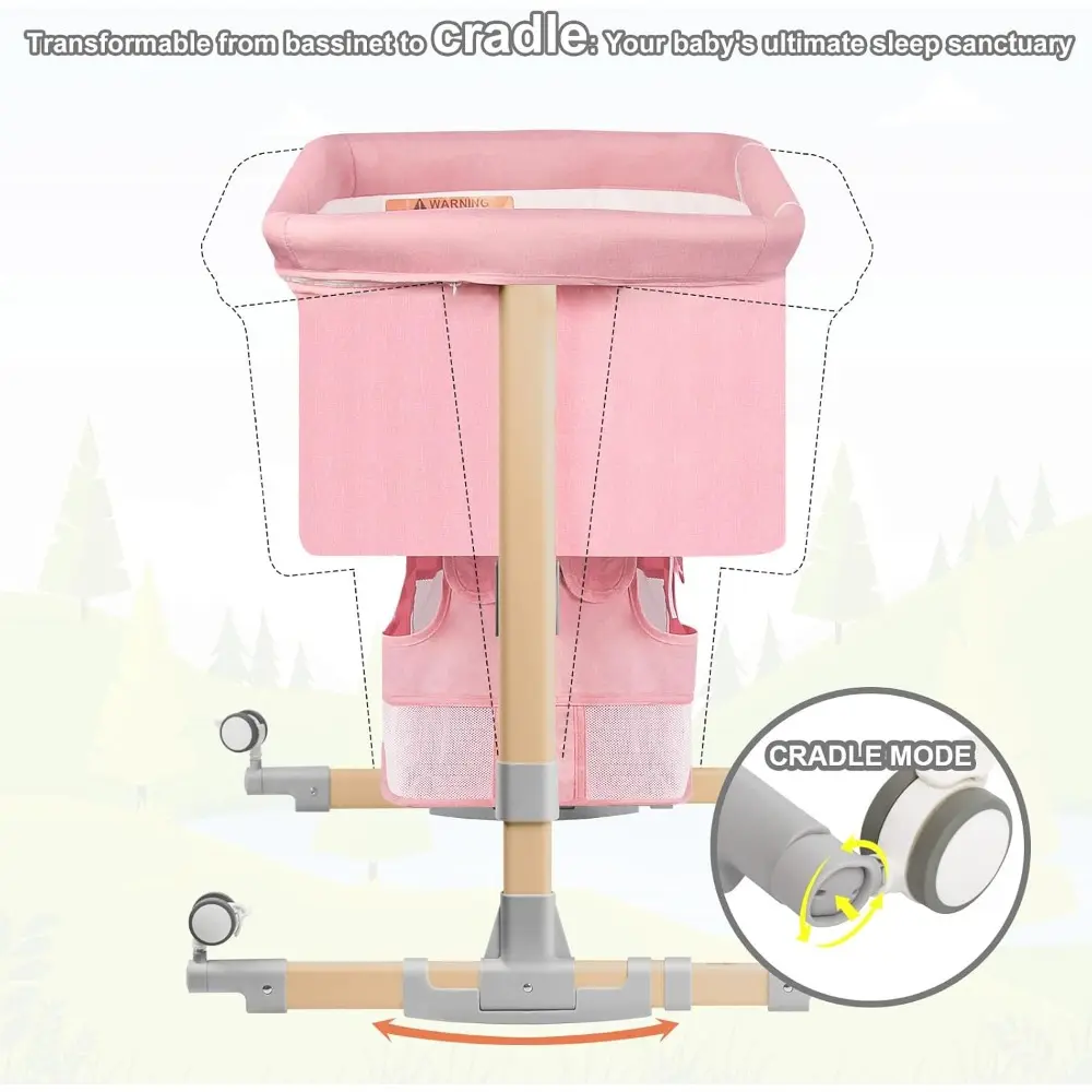 Baby Bassinet Bedside Sleeper with Diaper Changing Station + Mosquito Net + 16gallon Capacity Storage, Adjustable & Portable Bas