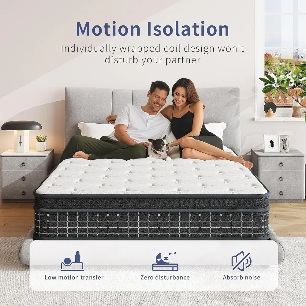 Queen Mattress, 12 Inch Queen Size Mattresses in a Box, Individually Wrapped Pocket Coils for Isolate Motion,Pressure Relief, Ce
