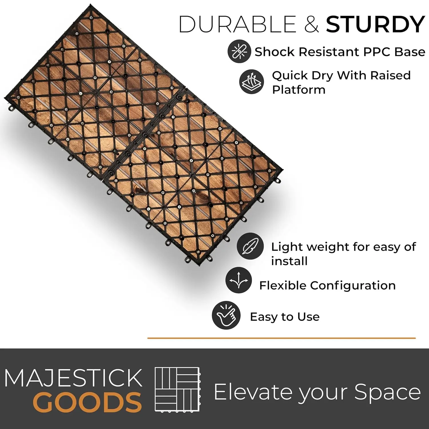 Interlocking Deck Tiles 24 x 12 Long Boards Snap Together Wood Flooring - Acacia Hardwood Outdoor Flooring for Patio - Floor
