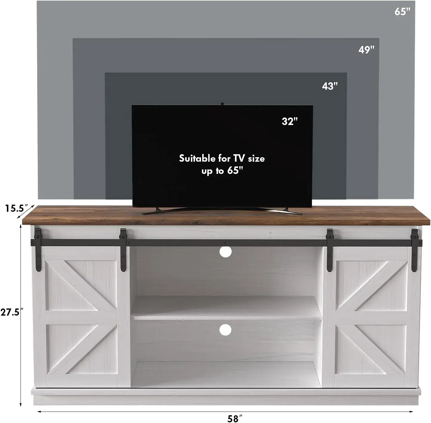 TV Stand for 65 Inch TV, Entertainment Center with Storage Cabinets and Sliding Barn Doors