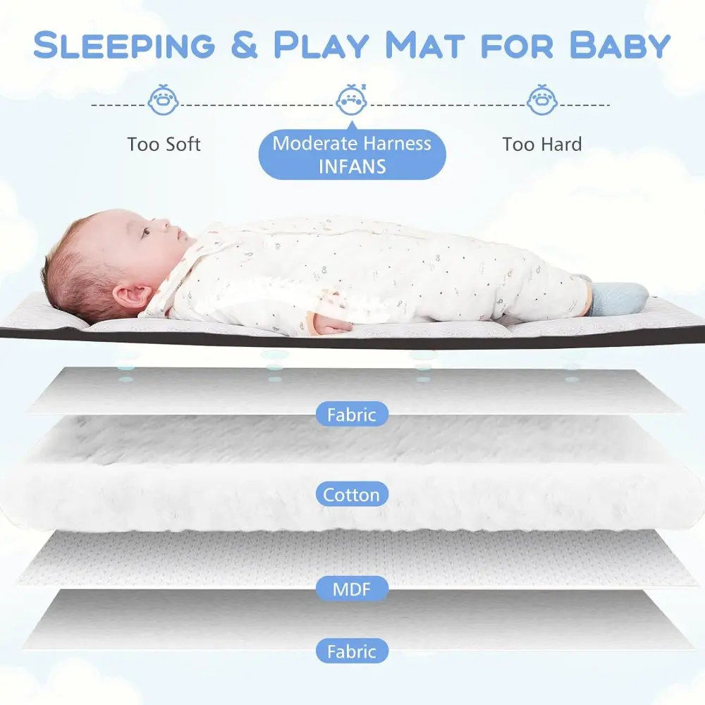Pack and Play, 5 in 1 Baby Bedside Sleeper with Bassinet, Diaper Changer, Mattress, Carry Bag, Music Box Hanging Toys, Foldable