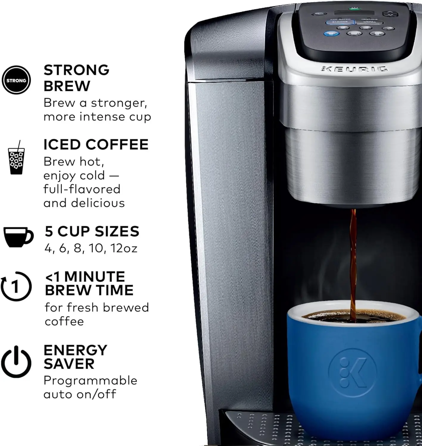 K-Elite Single Serve K-Cup Pod Coffee Maker, with Strength and Temperature Control, Iced Coffee Capability,