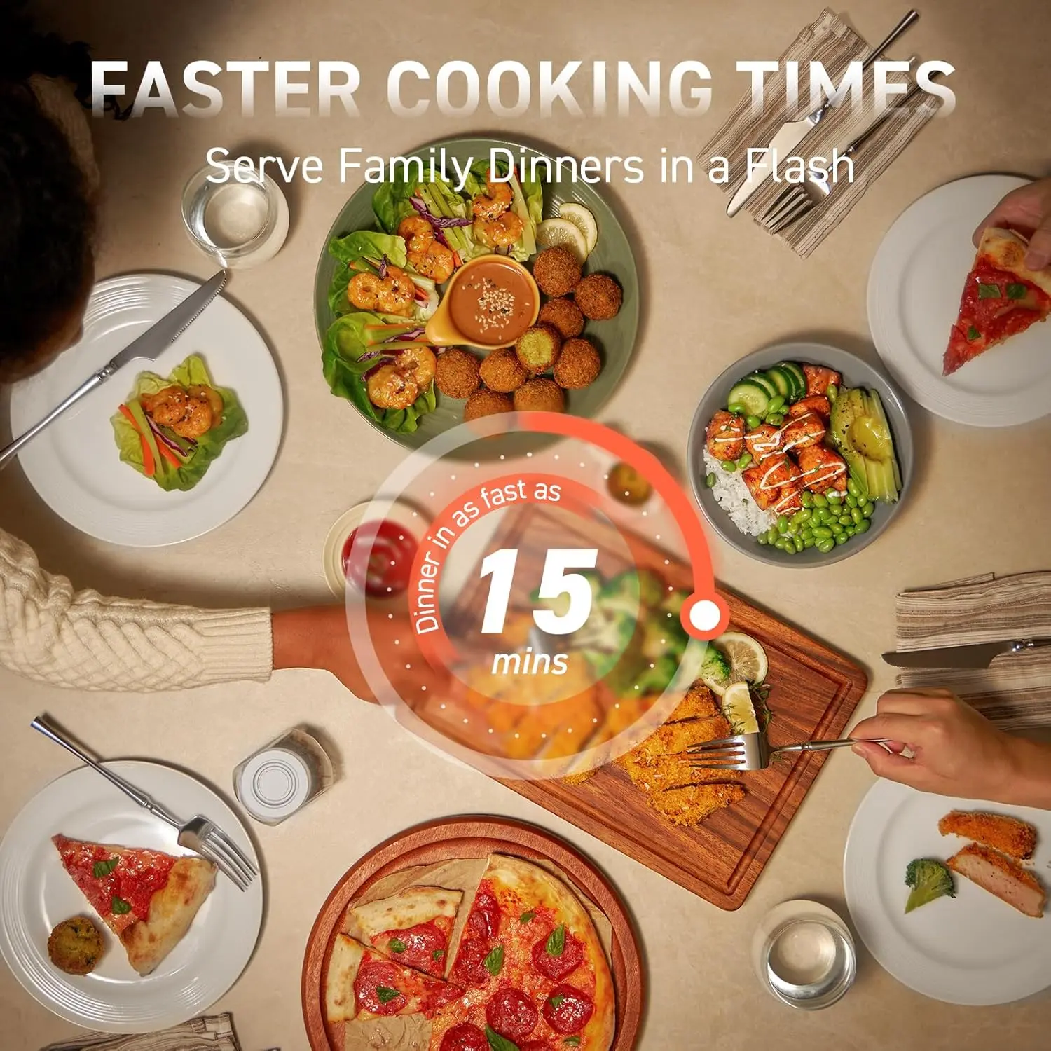 Air Fryer 9-in-1, Compact & Large 6-Qt, Fast Turbo Modes, 90–450°F Precise Heat for Even Results, Up to 95% Less Oil*, Roast,