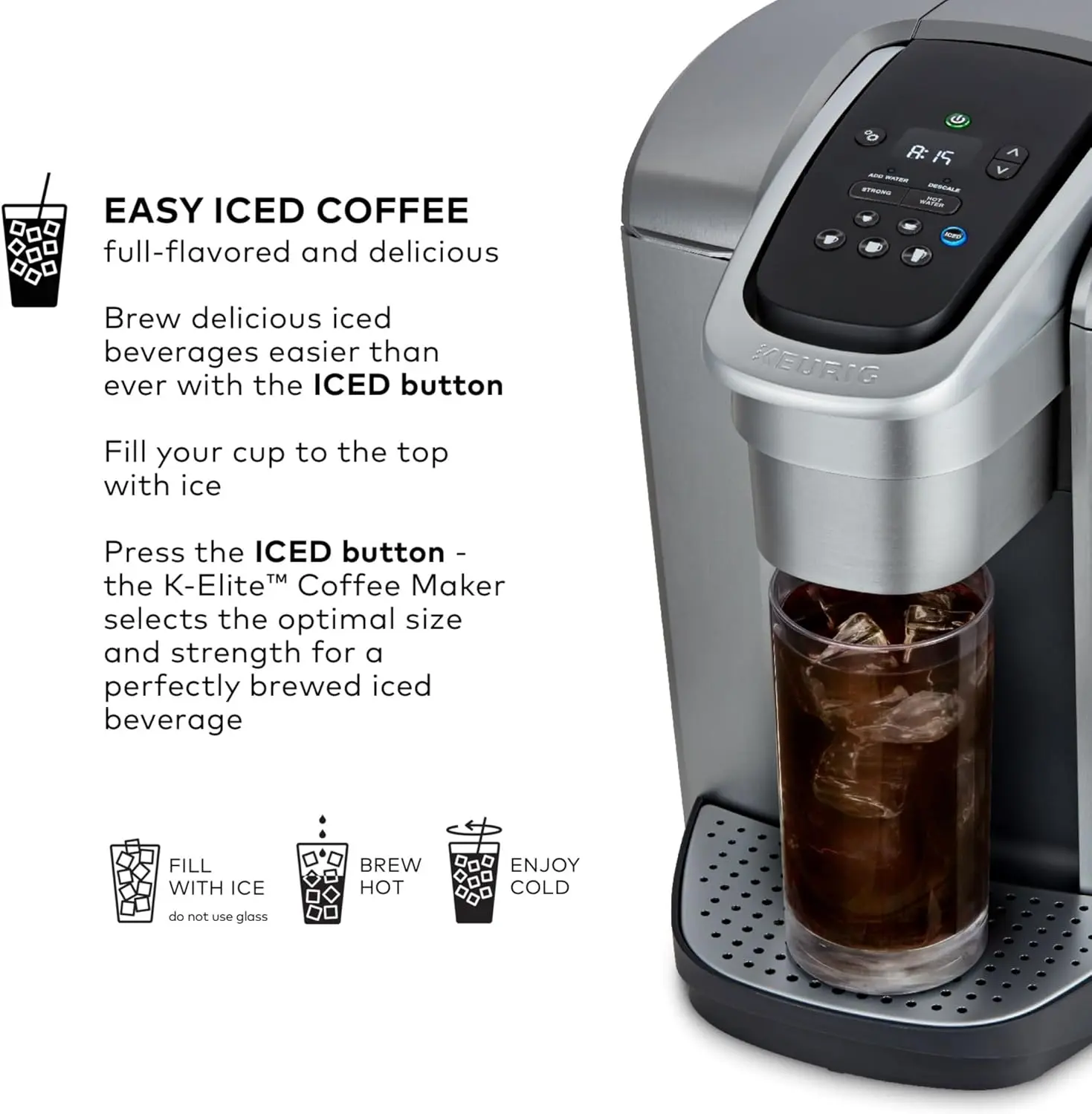 K-Elite Single Serve K-Cup Pod Coffee Maker, with Strength and Temperature Control, Iced Coffee Capability,