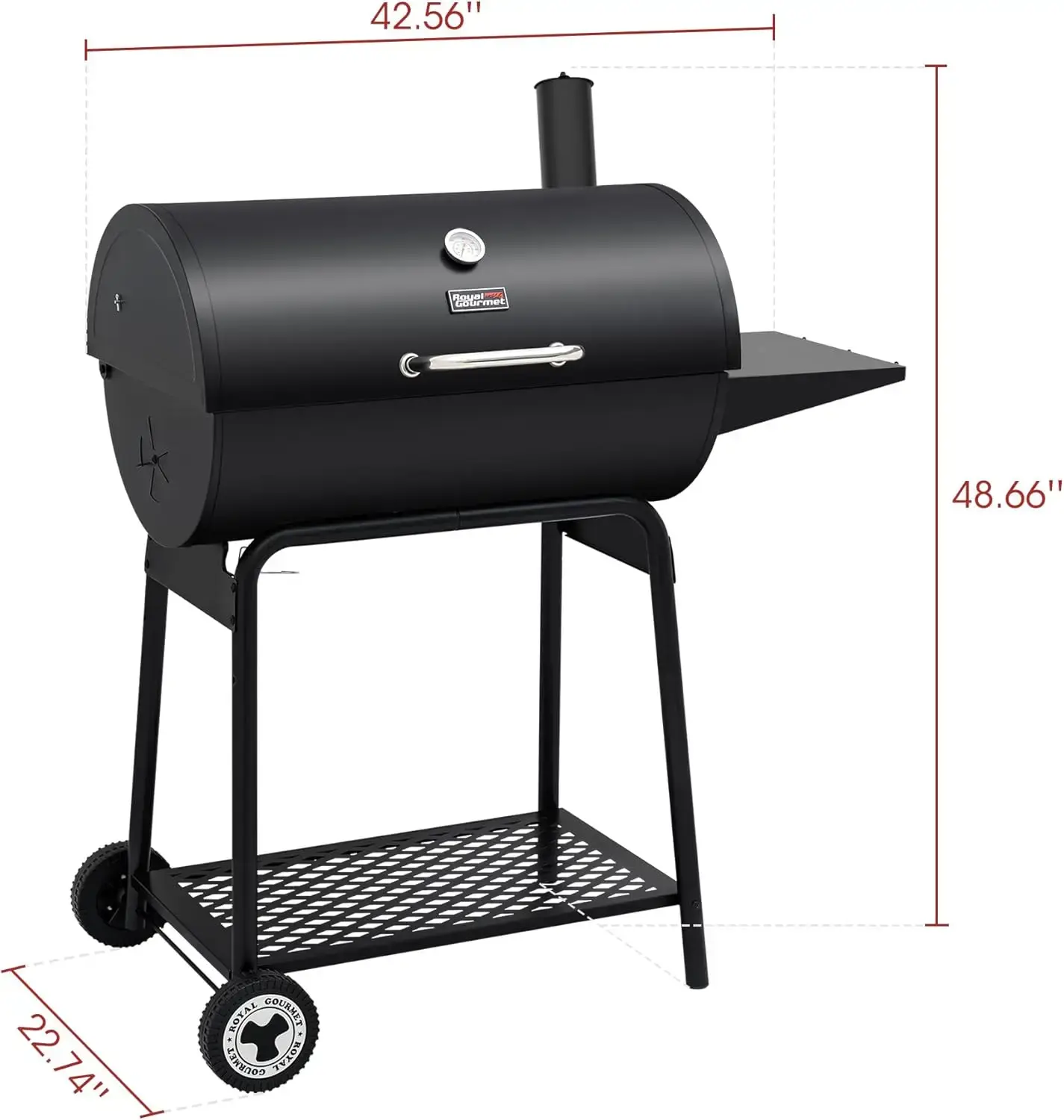 CC1830 30 Inch Barrel Charcoal Grill with Side Table, Outdoor BBQ Grill with 627 Sq. In. Cooking Space for Backyard,  Black
