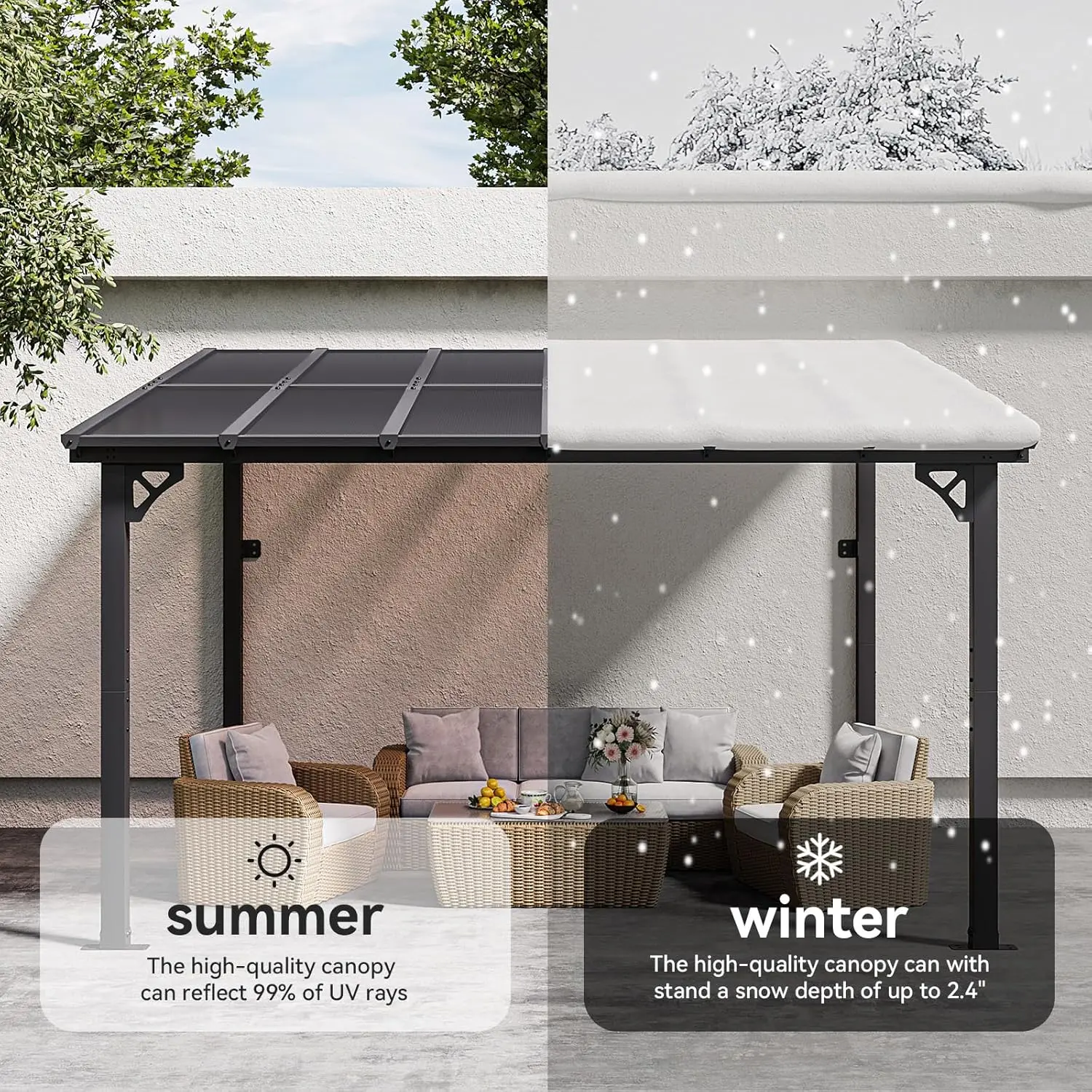 10' x 12' Gazebo for Patio, Gazebo Pergola with Sloped Roof, Large Wall-Mounted Heavy Duty Awnings, for Backyard, Deck, Patio