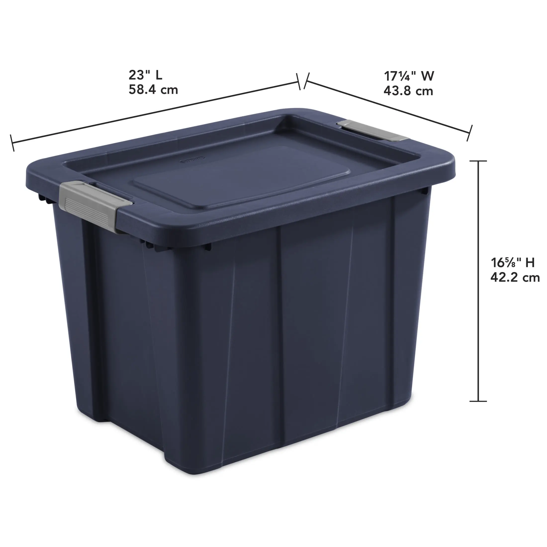 18 Gallon Latching Tuff1 Tote, Rugged Plastic Bin with Lid, Dark Blue, 6 Count