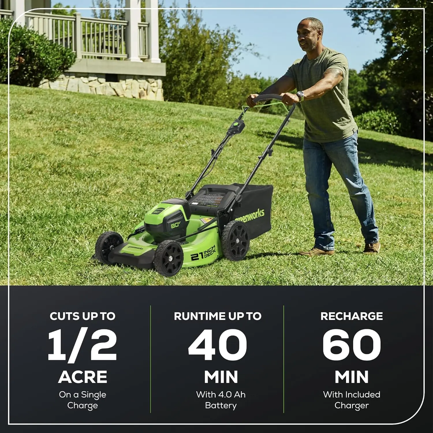 80V 21" Brushless Cordless (Push) Lawn Mower (75+ Compatible Tools), 4.0Ah Battery and 60 Minute Rapid Charger Included