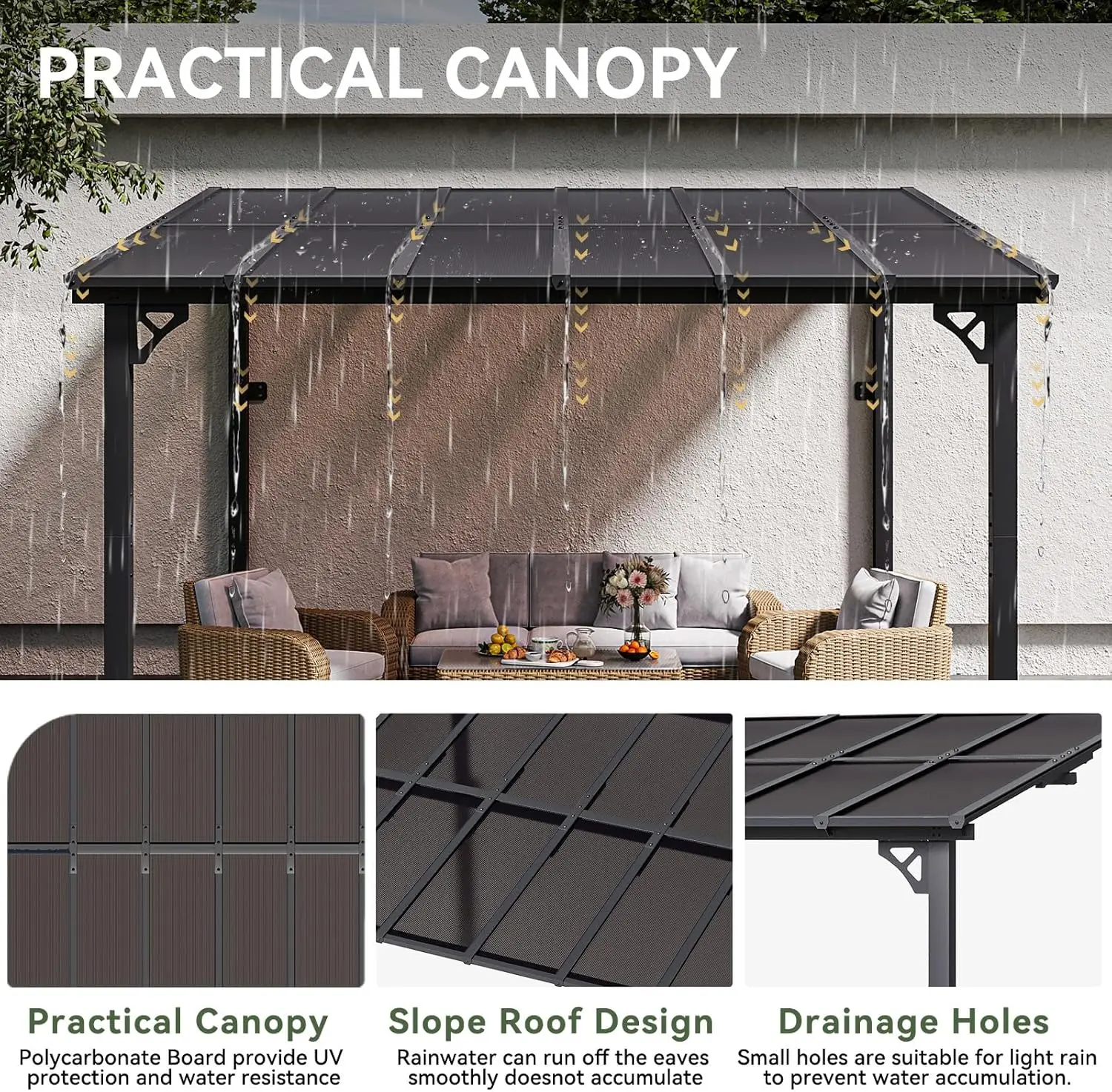 10' x 12' Gazebo for Patio, Gazebo Pergola with Sloped Roof, Large Wall-Mounted Heavy Duty Awnings, for Backyard, Deck, Patio