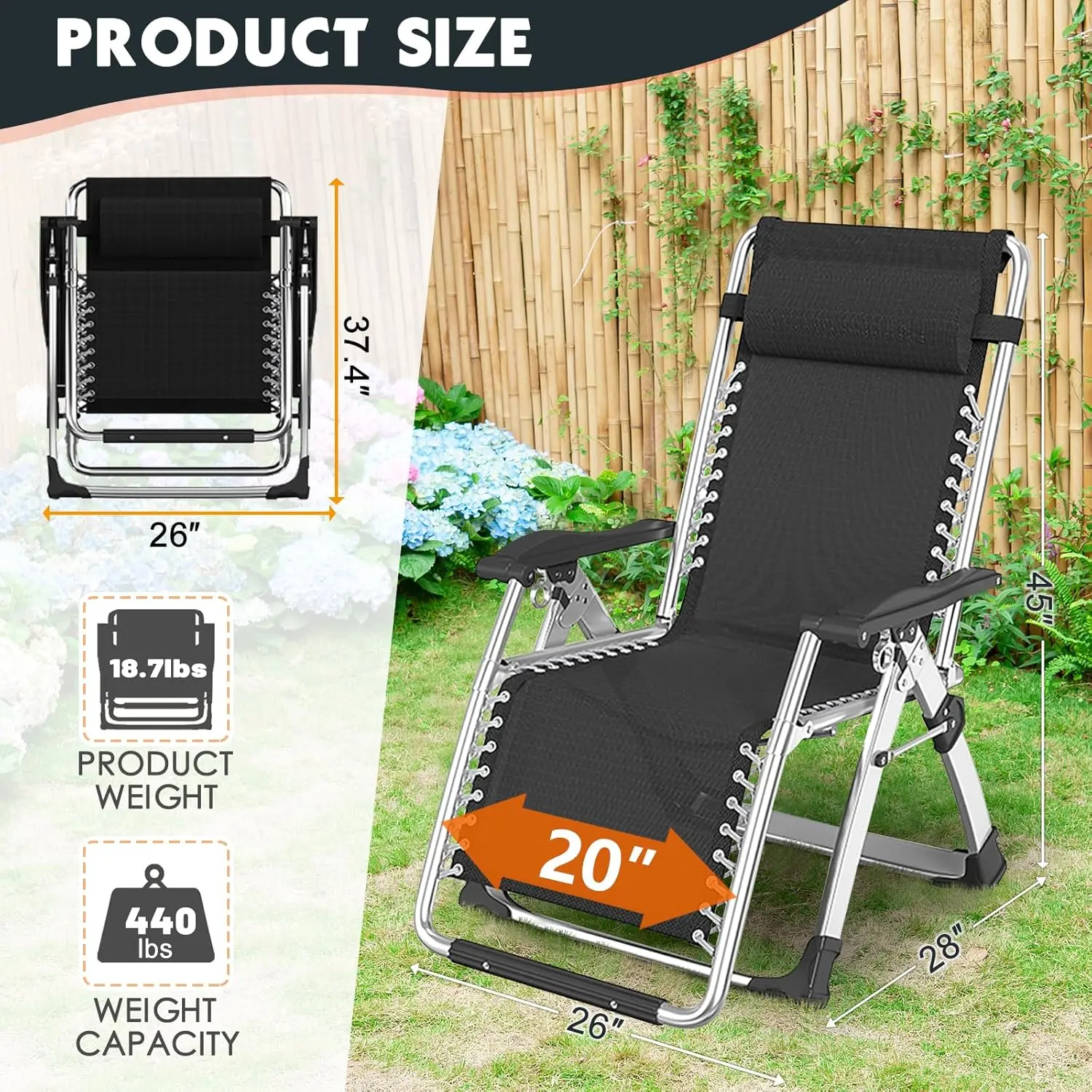ero Gravity Chair, Outdoor Padded Lounge Chair with Side Table, Zero Gravity Recliner Chair, Outdoor Reclining Chair,