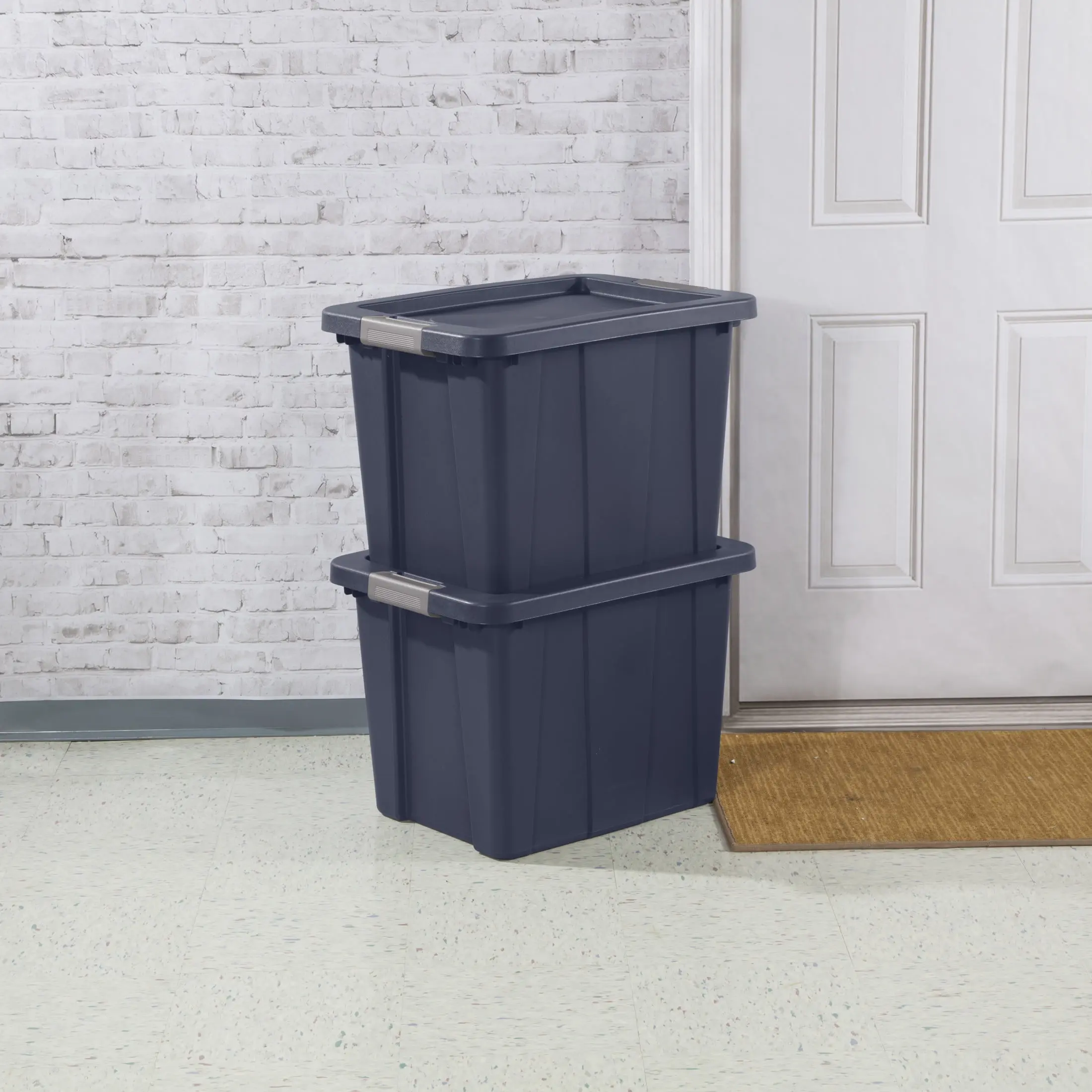 18 Gallon Latching Tuff1 Tote, Rugged Plastic Bin with Lid, Dark Blue, 6 Count