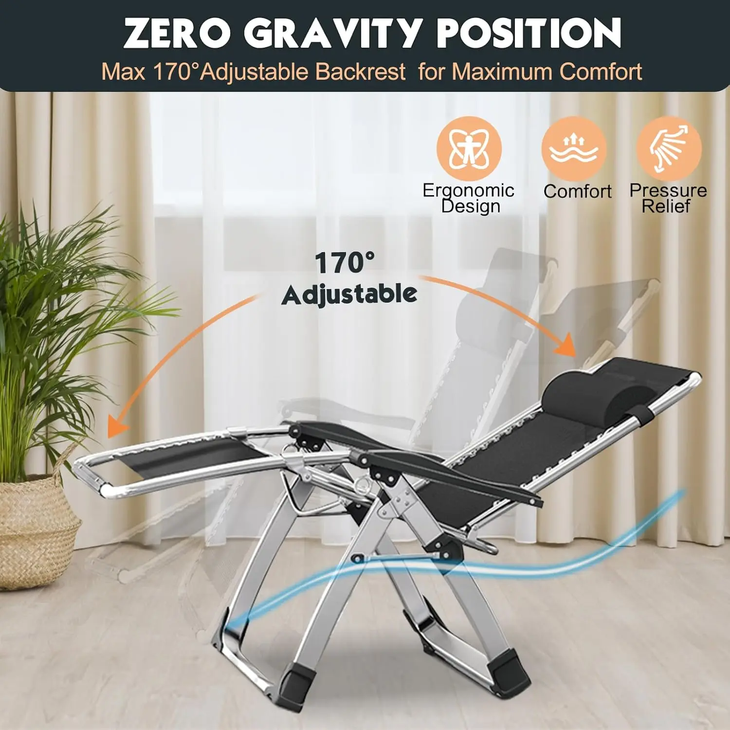 ero Gravity Chair, Outdoor Padded Lounge Chair with Side Table, Zero Gravity Recliner Chair, Outdoor Reclining Chair,