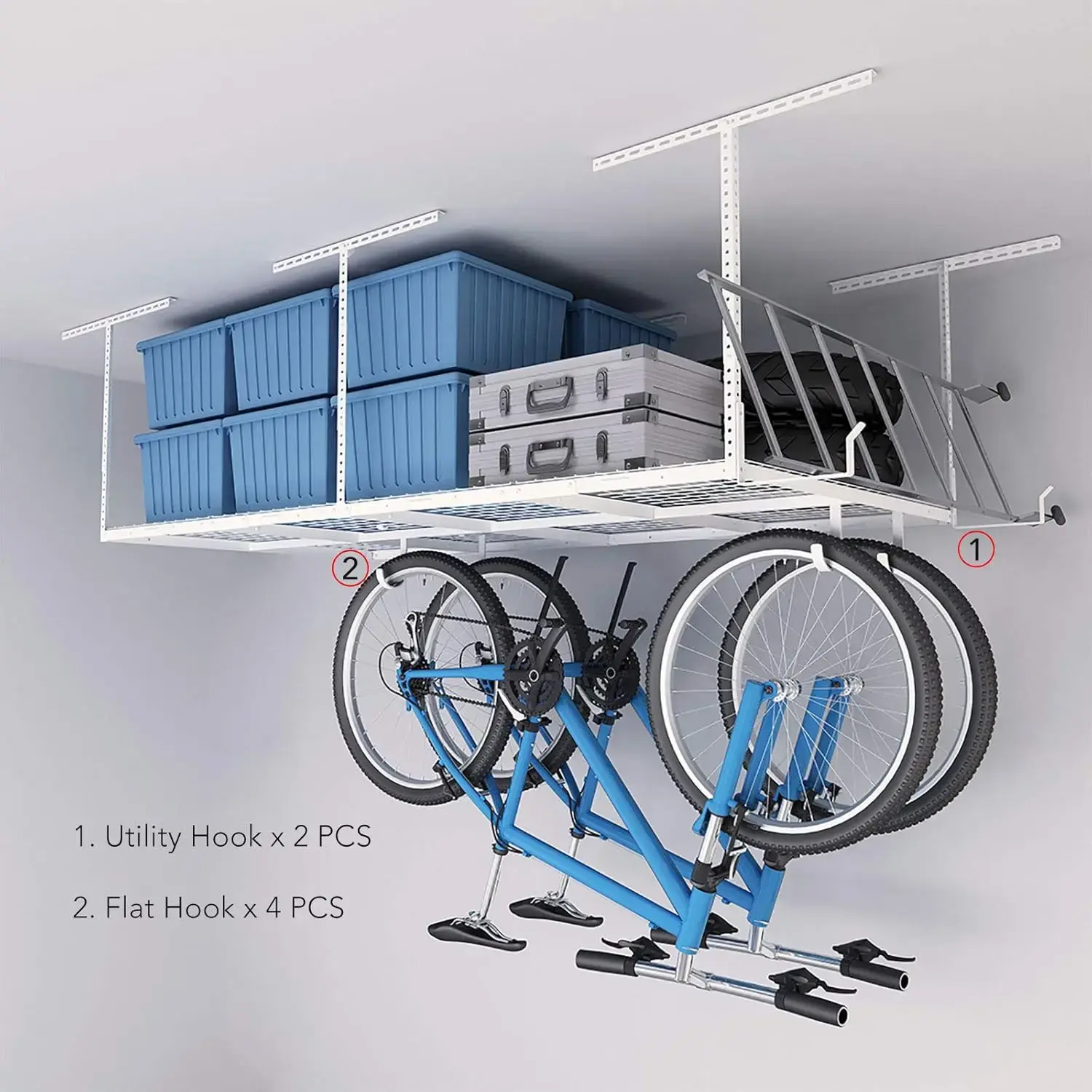 4x8 Overhead Garage Storage Rack w/Hooks Adjustable Ceiling Storage Racks, 96" Length x 48" Width x 40" Height