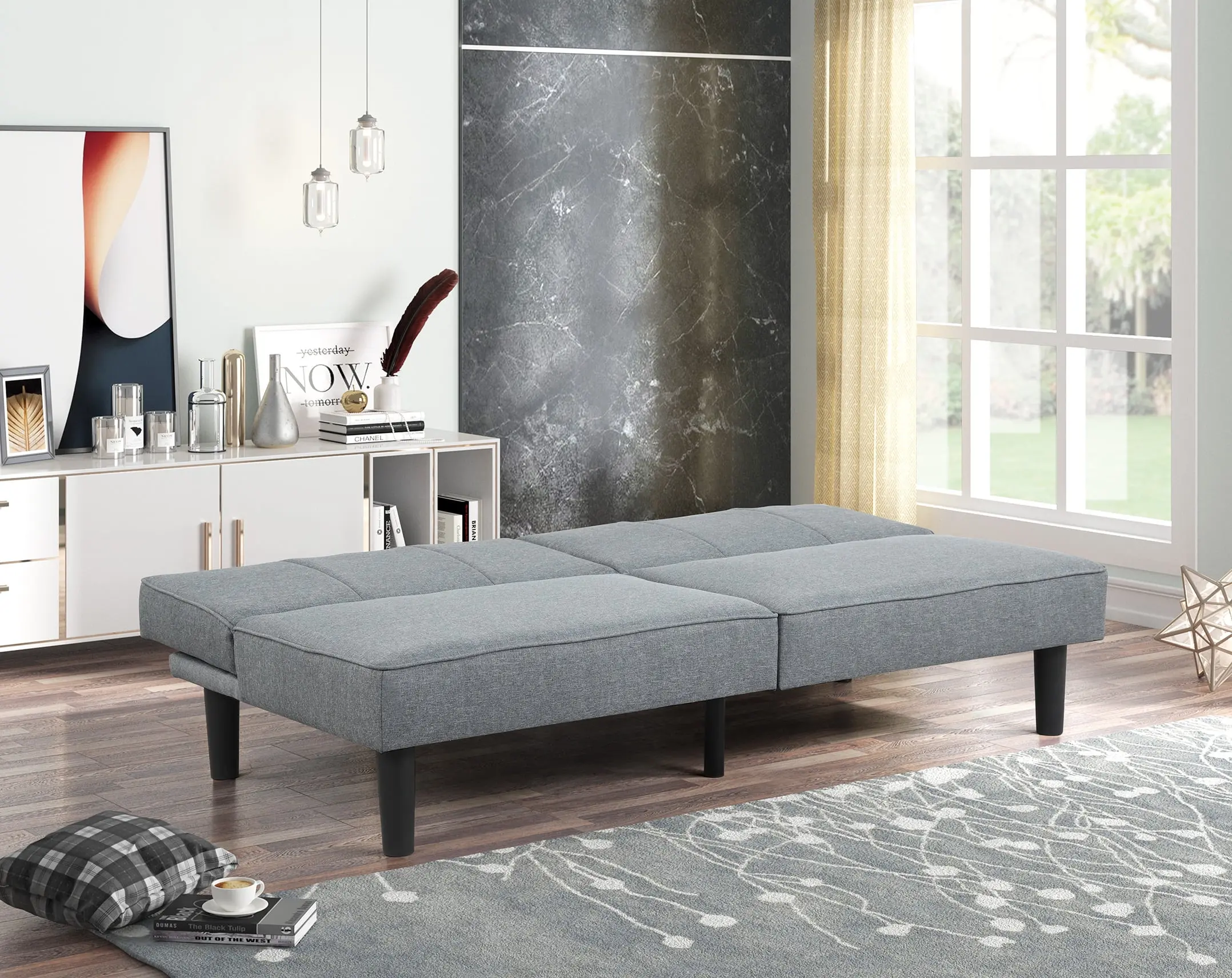 66" Studio Futon, Gray Linen Upholstery