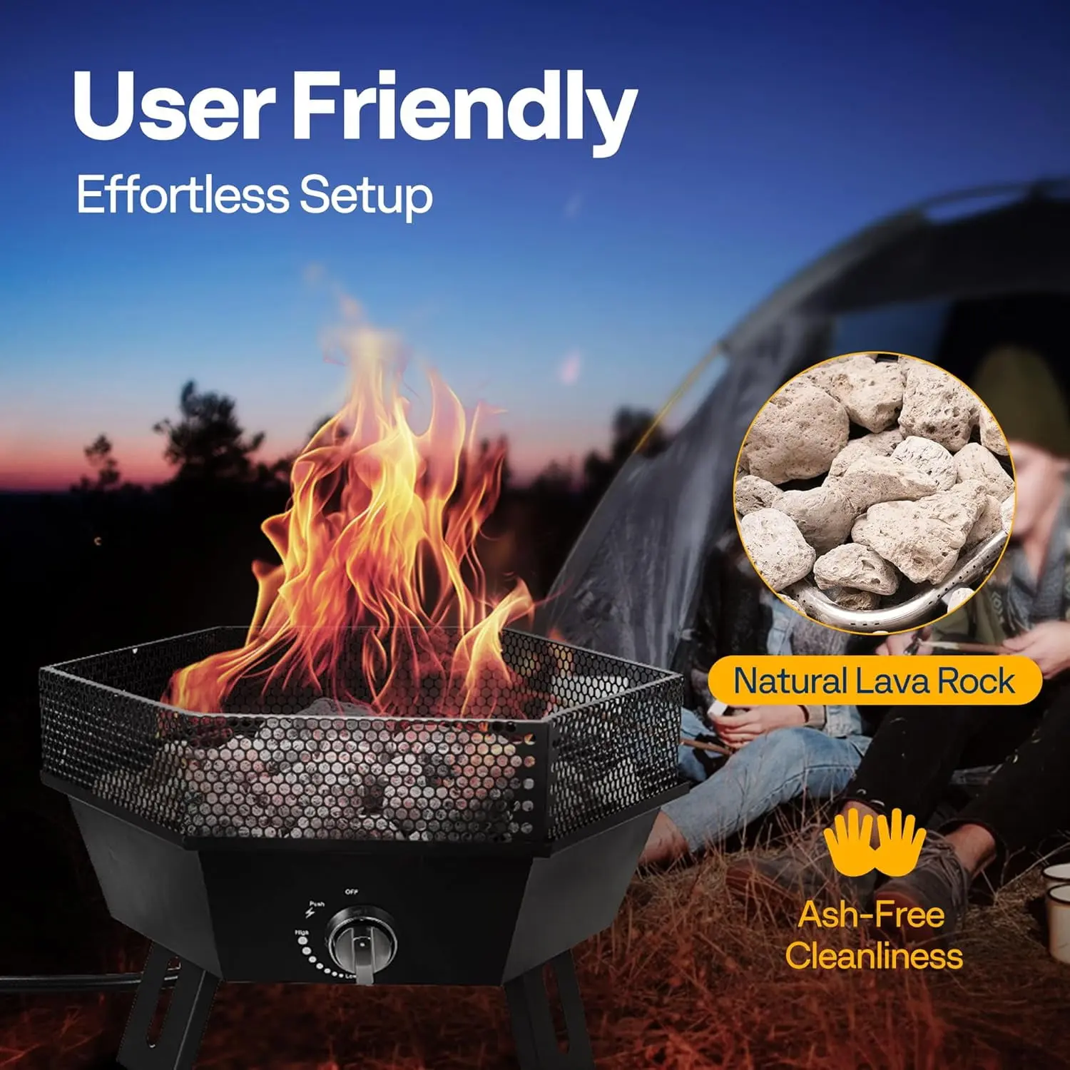 Portable 58,000 BTU Propane Fire Pit, 20-Inch Smokeless Outdoor Design with Carry Bag, Tank Holder