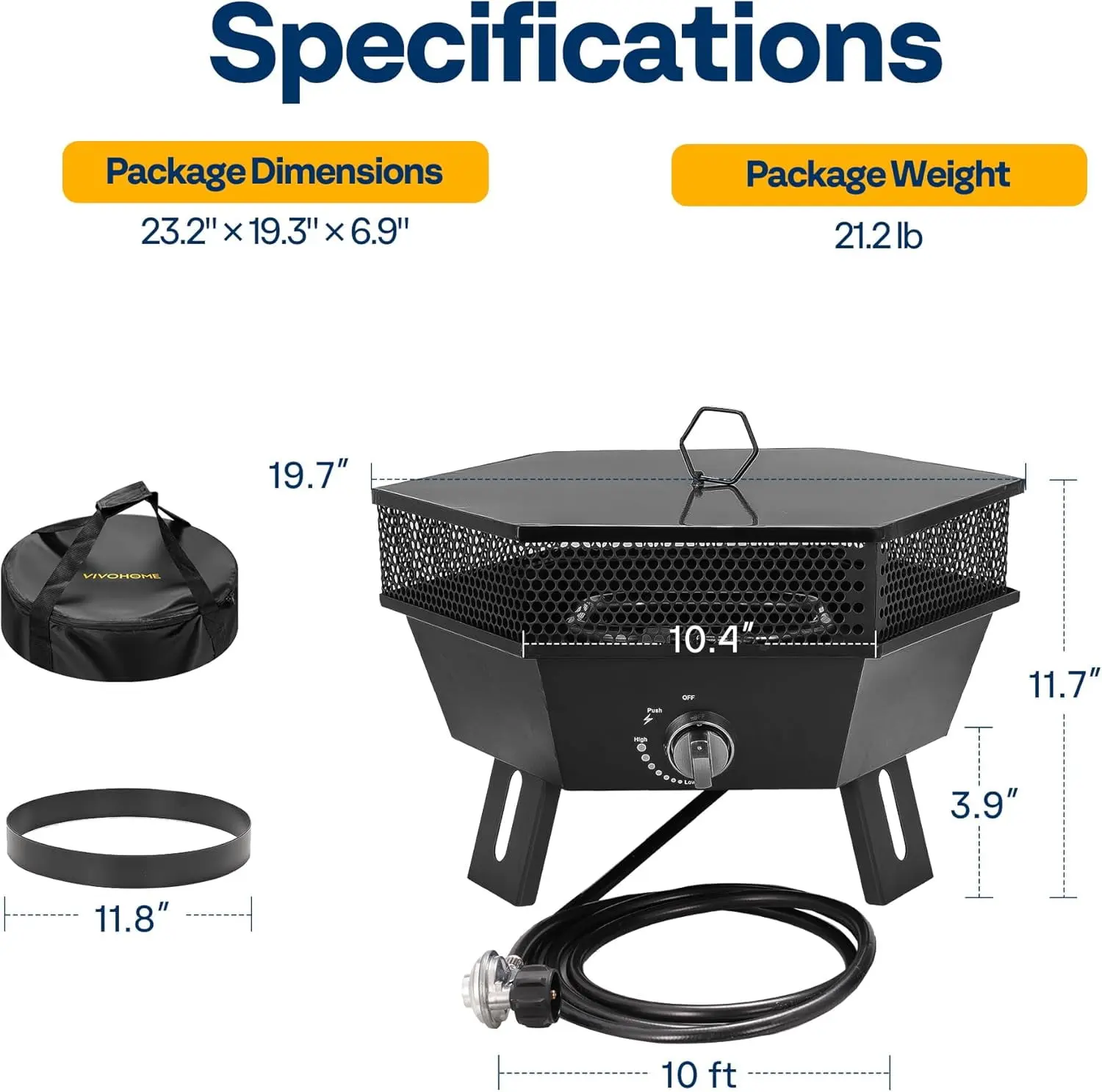 Portable 58,000 BTU Propane Fire Pit, 20-Inch Smokeless Outdoor Design with Carry Bag, Tank Holder