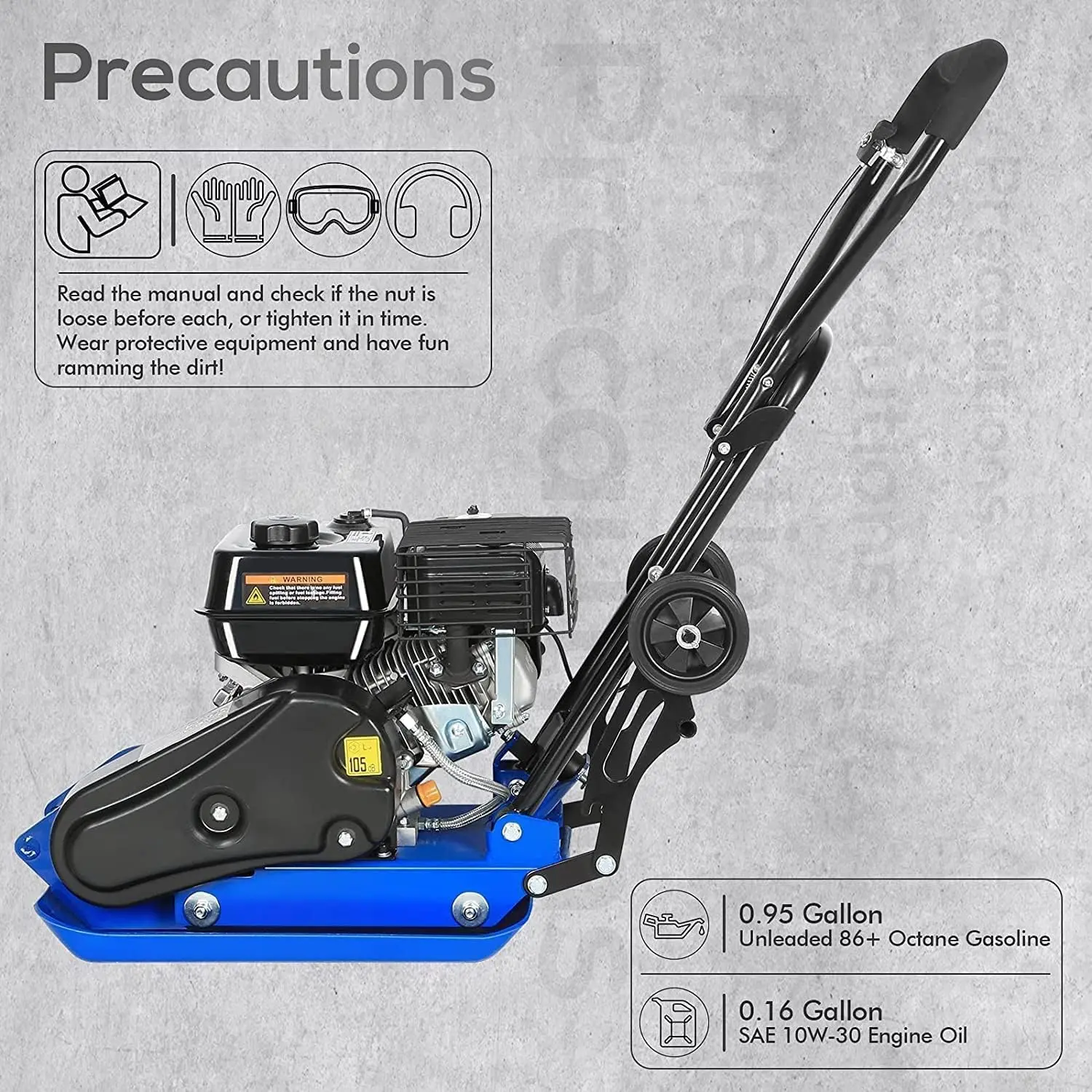 HARD Plate Compactor Rammer, 6.5HP 196cc Gas Engine 5500 VPM 2500 lbs Compaction Force, 21 x 14.5 inch Plate