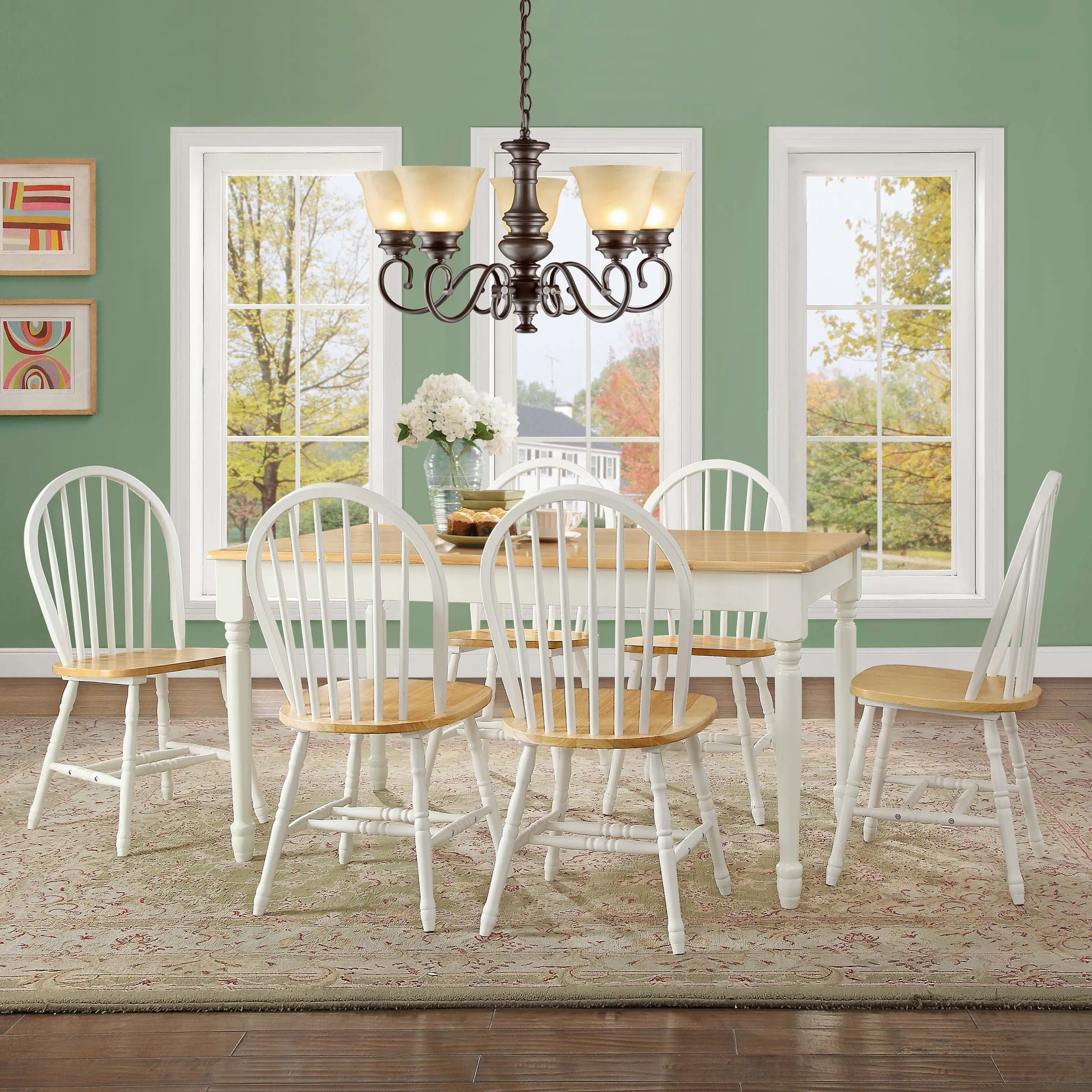 Autumn Lane Windsor Solid Wood Dining Chairs, White and Oak (Set of 2)