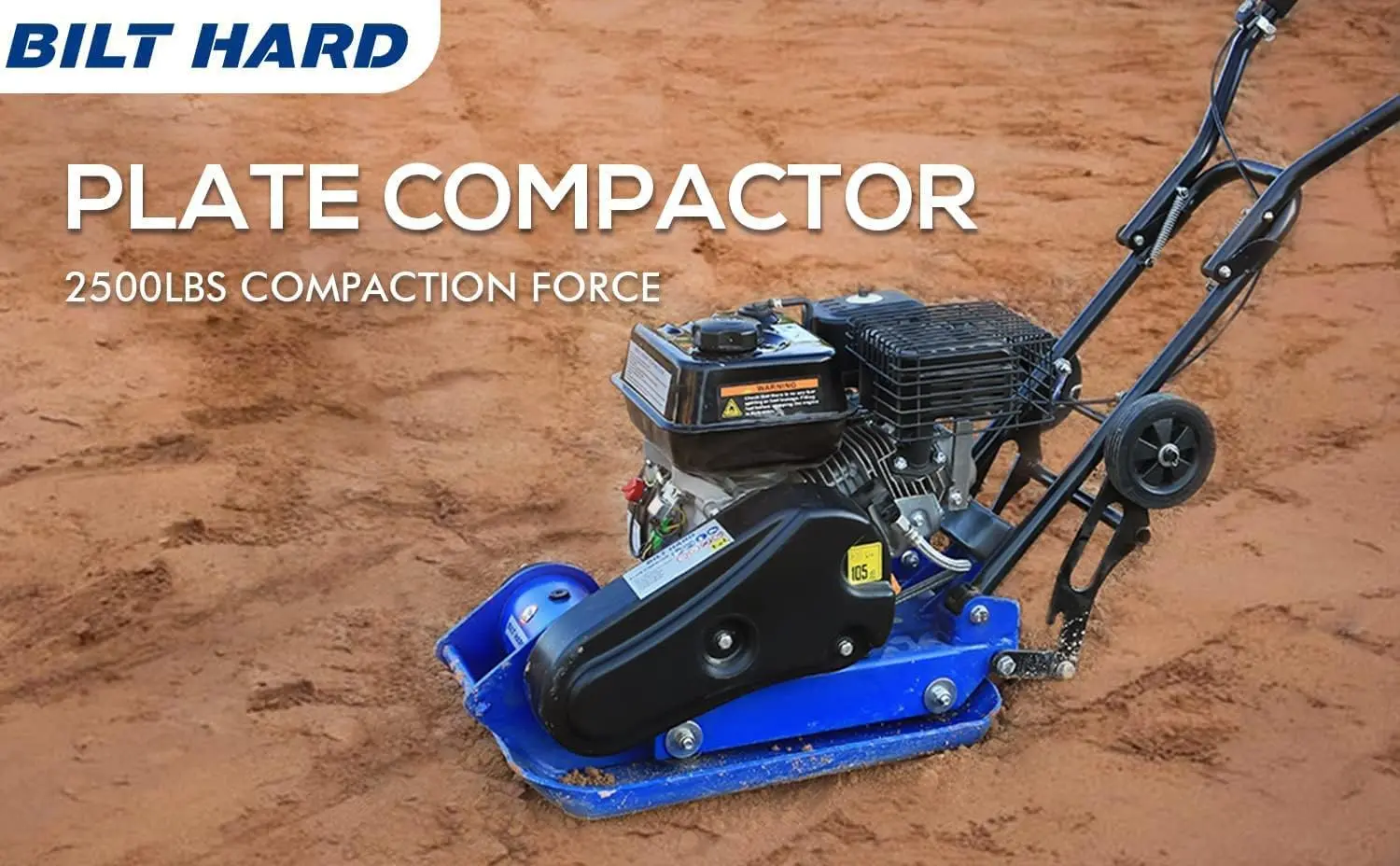 HARD Plate Compactor Rammer, 6.5HP 196cc Gas Engine 5500 VPM 2500 lbs Compaction Force, 21 x 14.5 inch Plate