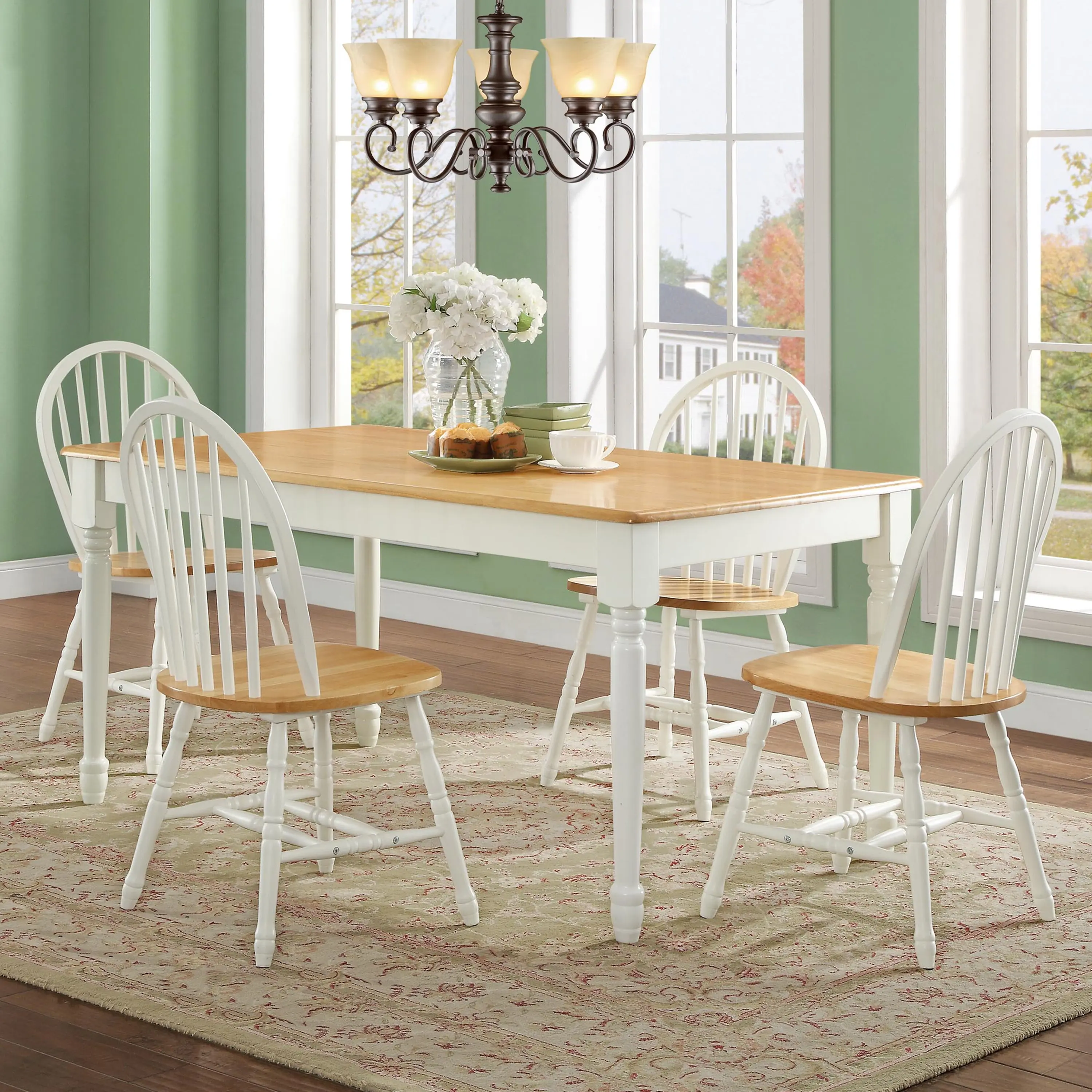 Autumn Lane Windsor Solid Wood Dining Chairs, White and Oak (Set of 2)
