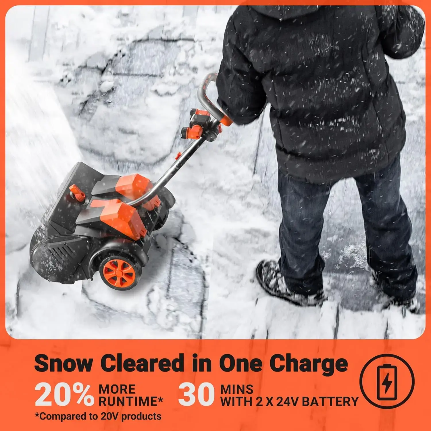 Cordless Snow Shovel with Wheels, 48V | 16-Inch | 4-Ah Brushless Cordless Snow Blower with Directional Plate & LED Lights