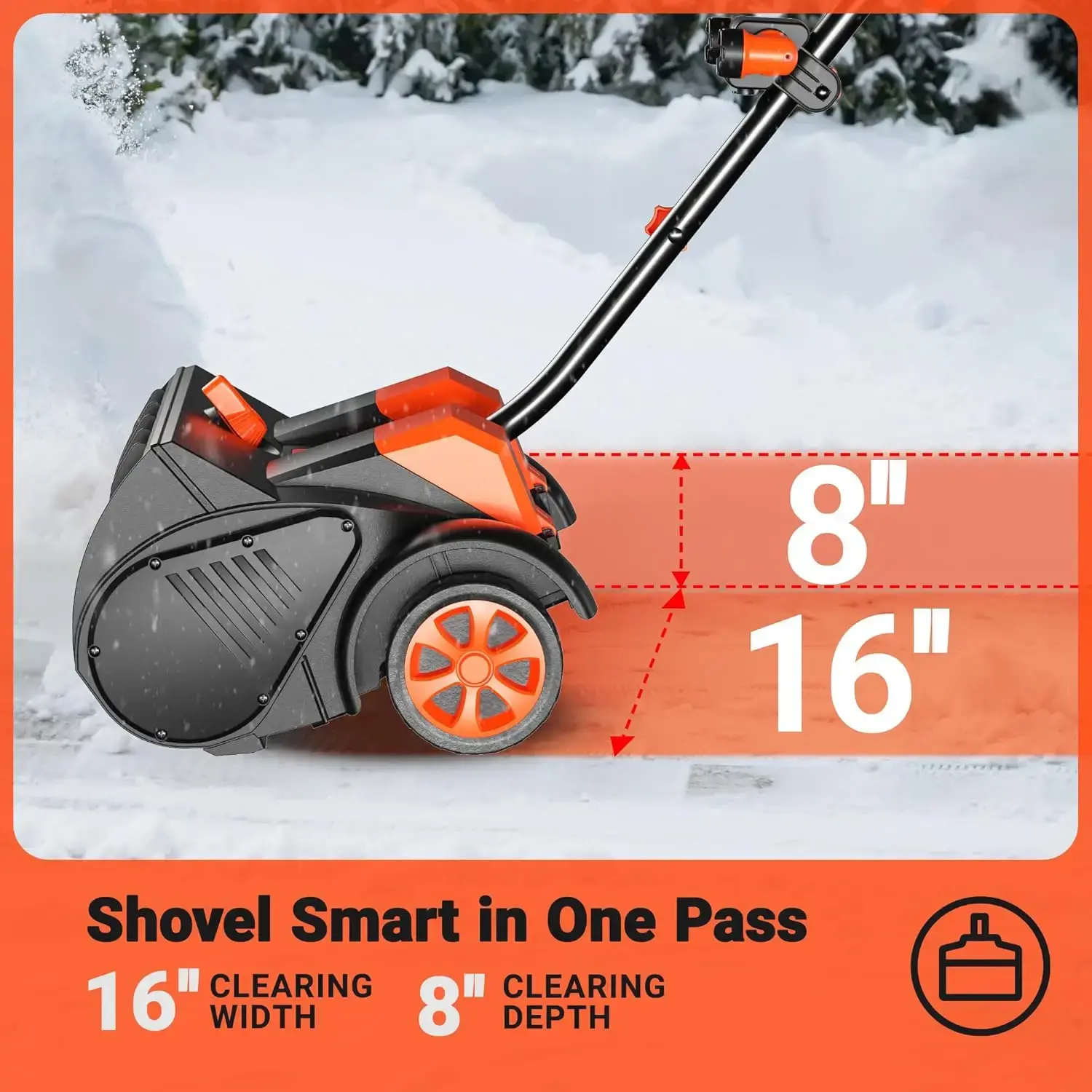 Cordless Snow Shovel with Wheels, 48V | 16-Inch | 4-Ah Brushless Cordless Snow Blower with Directional Plate & LED Lights