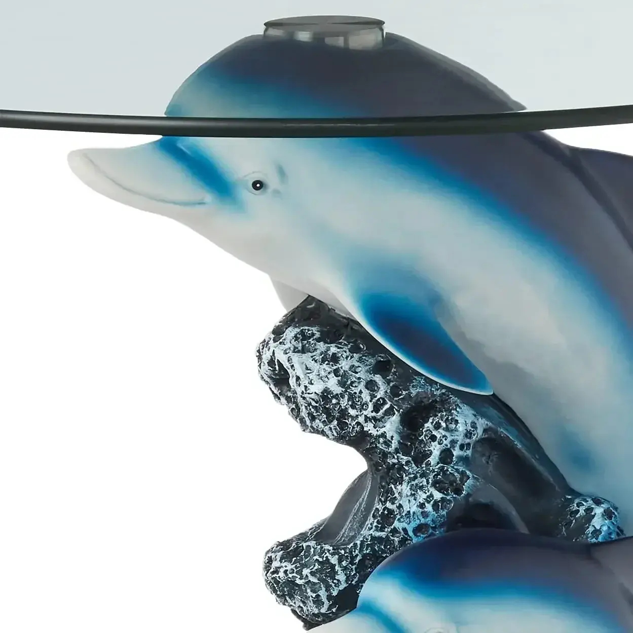 24" H Animal Glass Top Color Sculpture End Table-Dolphin, Blues and Greys