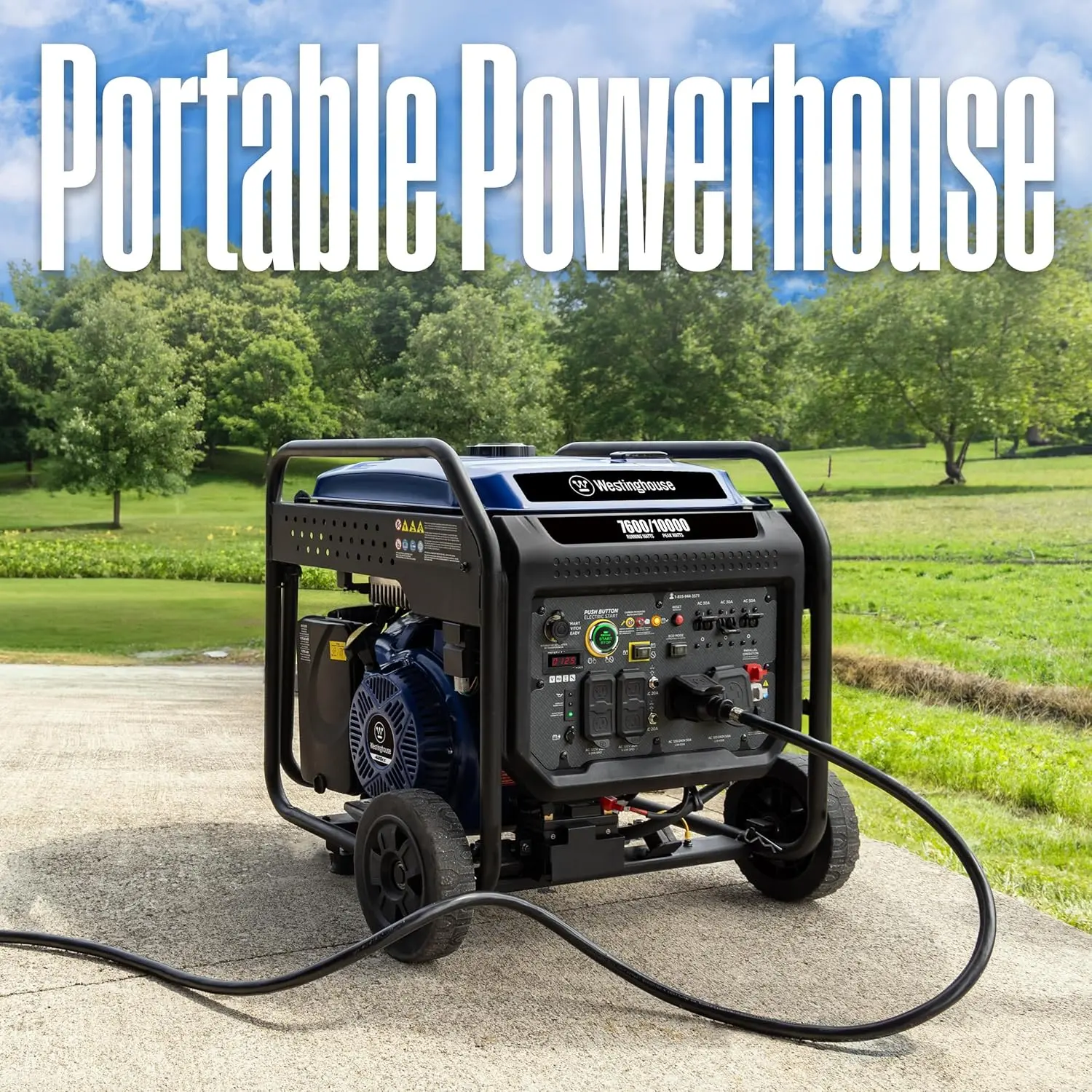 10000 Peak Watt Portable Open Frame Inverter Generator, Remote Electric Start with Auto Choke, Transfer Switch Ready, CO Sensor