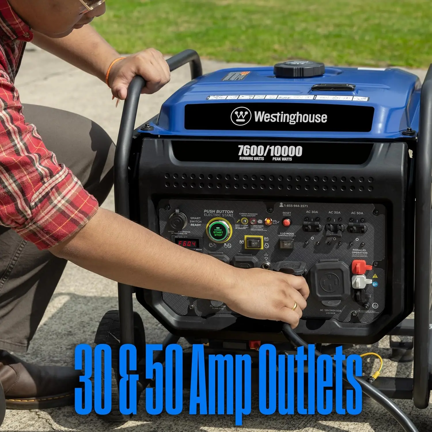 10000 Peak Watt Portable Open Frame Inverter Generator, Remote Electric Start with Auto Choke, Transfer Switch Ready, CO Sensor