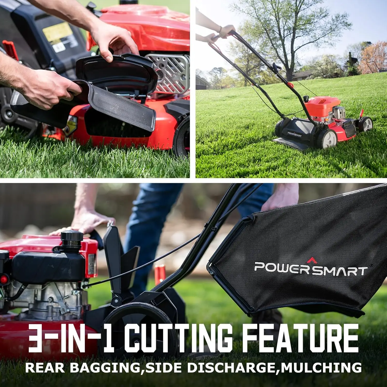 Lawn Mower Gas Powered, 18-Inch 144cc Engine 3-in-1 Walk-Behind Push Lawn Mower, Oil Included
