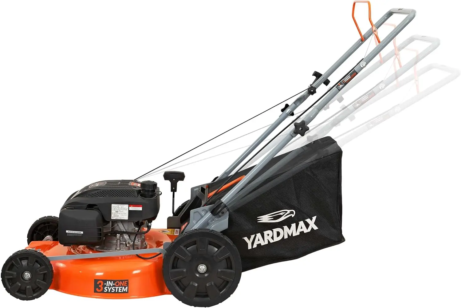 21 in. 170cc 3-in-1 Gas Walk Behind Push Lawn Mower with High Rear Wheels, Seven Cutting Heights from 1.25″ to 3.75″