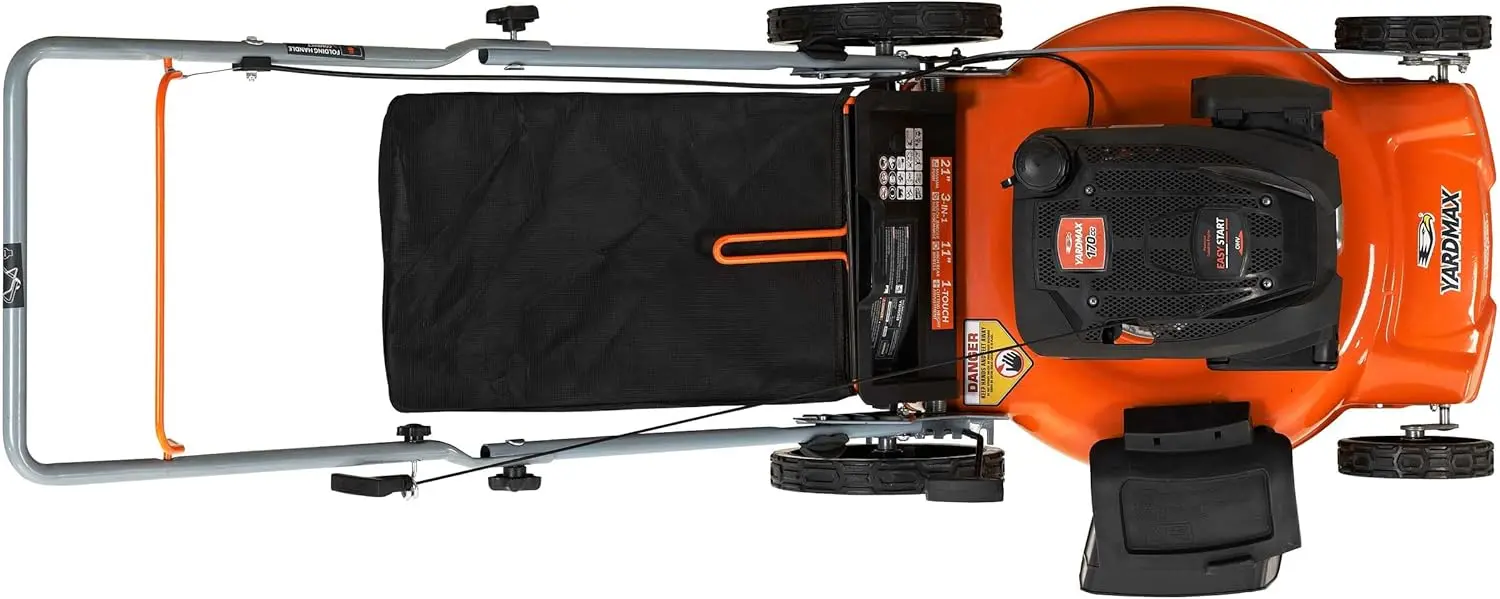 21 in. 170cc 3-in-1 Gas Walk Behind Push Lawn Mower with High Rear Wheels, Seven Cutting Heights from 1.25″ to 3.75″