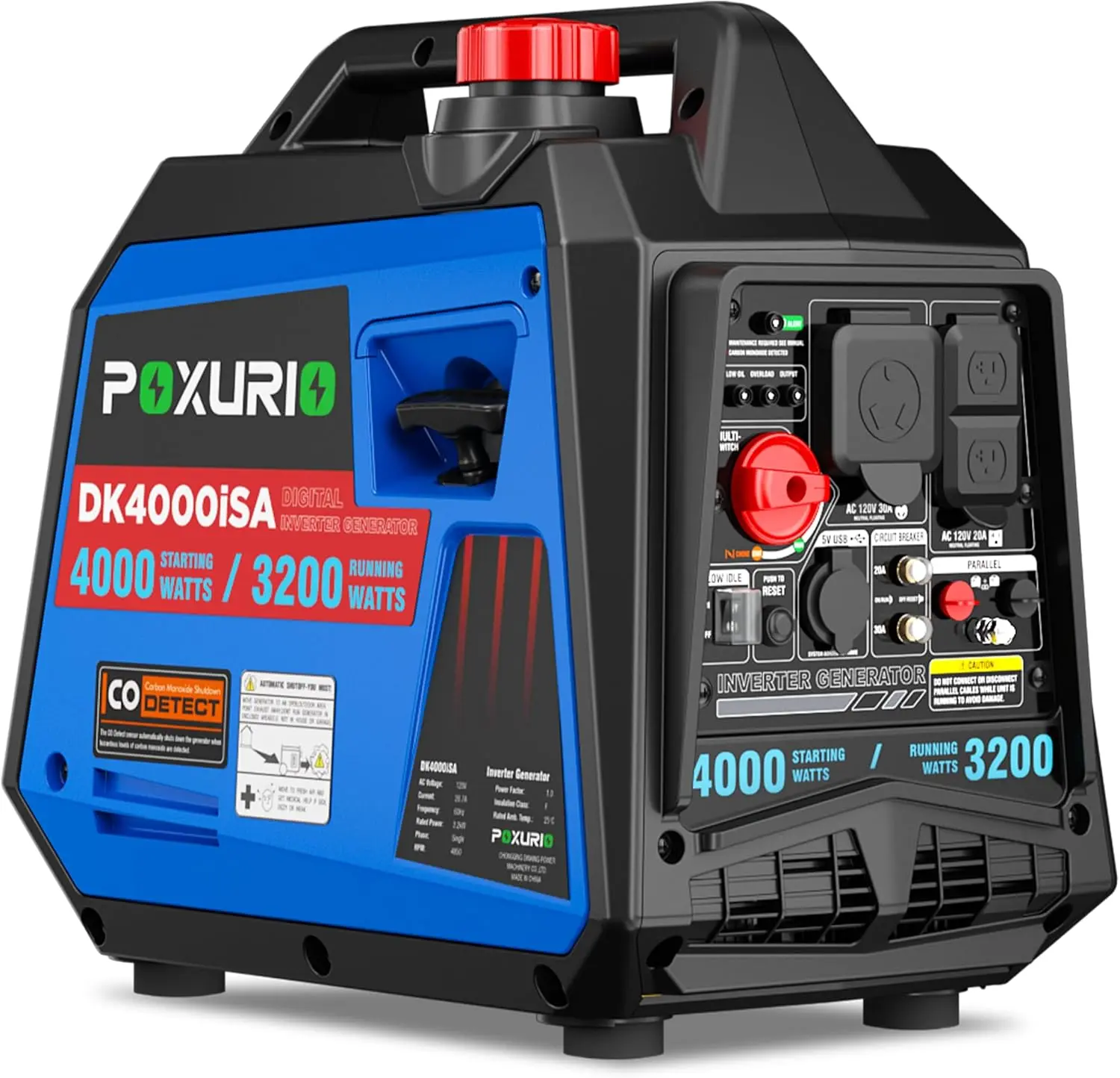 4000 Watt Inverter Generator, Camping and Home, CO Alarm/RV Ready/EPA for RV, 120V Gas Powered Generator Super Quiet