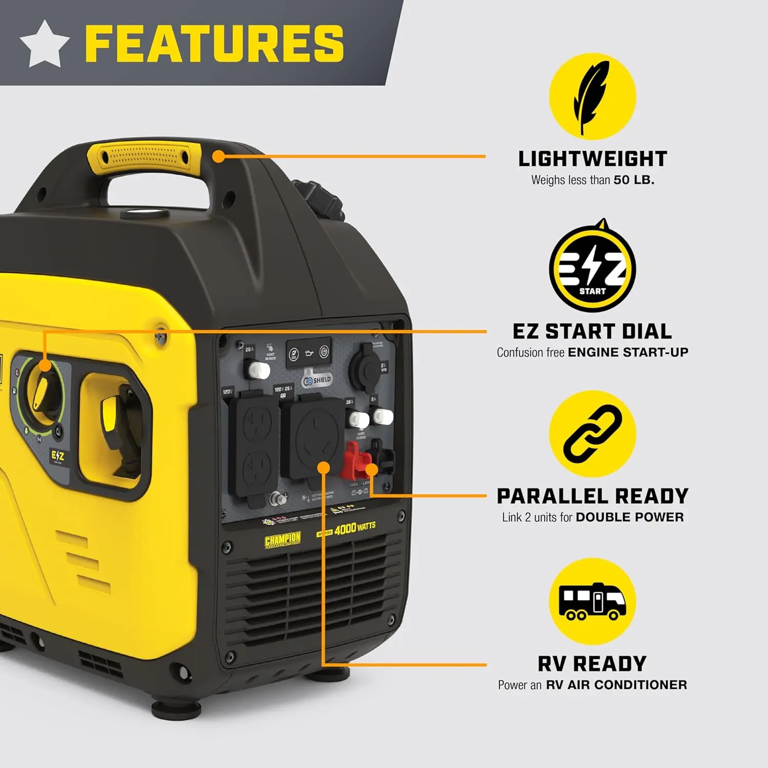 4000-Watt RV Ready Portable Inverter Generator with Quiet Technology and CO Shield