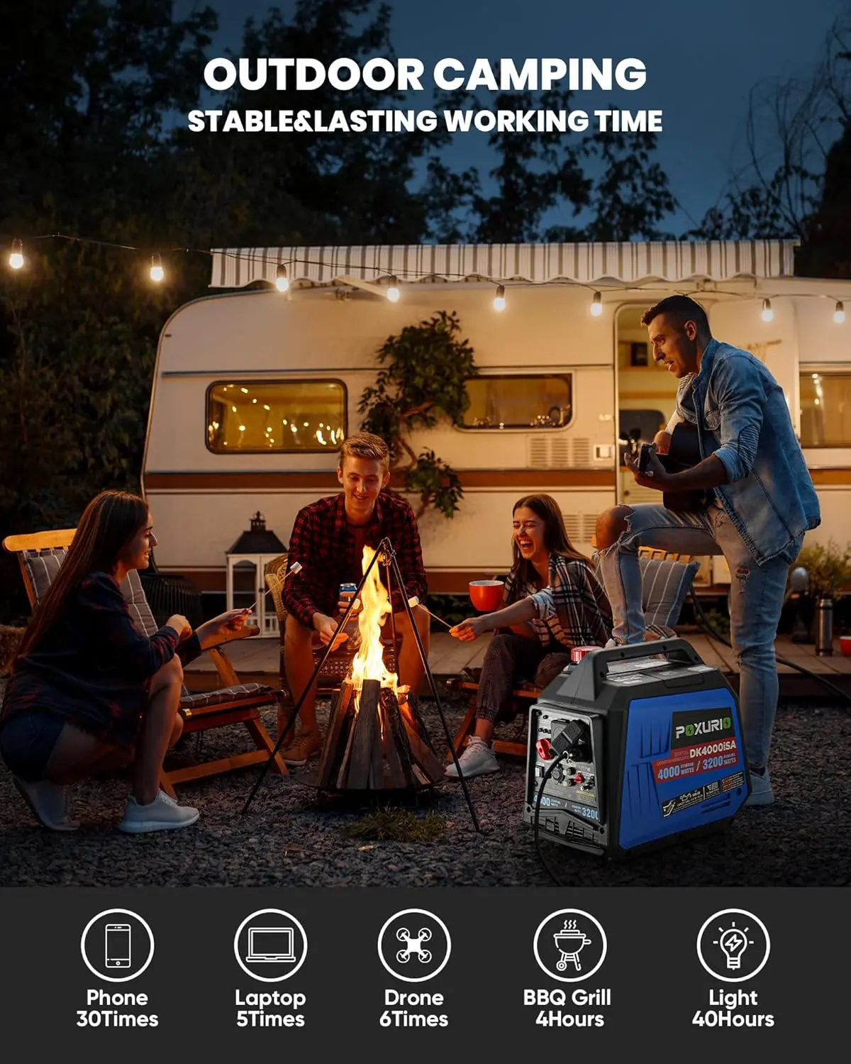 4000 Watt Inverter Generator, Camping and Home, CO Alarm/RV Ready/EPA for RV, 120V Gas Powered Generator Super Quiet