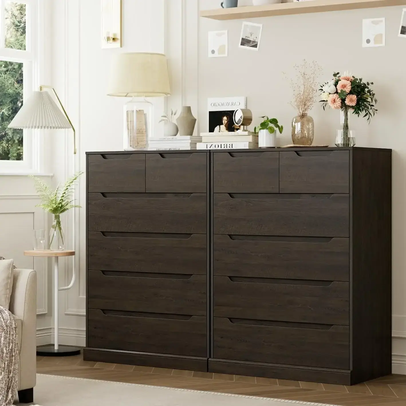 Modern 6 Drawer Dresser for Bedroom, Tall Chest of Drawers with Storage, Large Wood Storage Chest Organizer with Cut-Out Handle