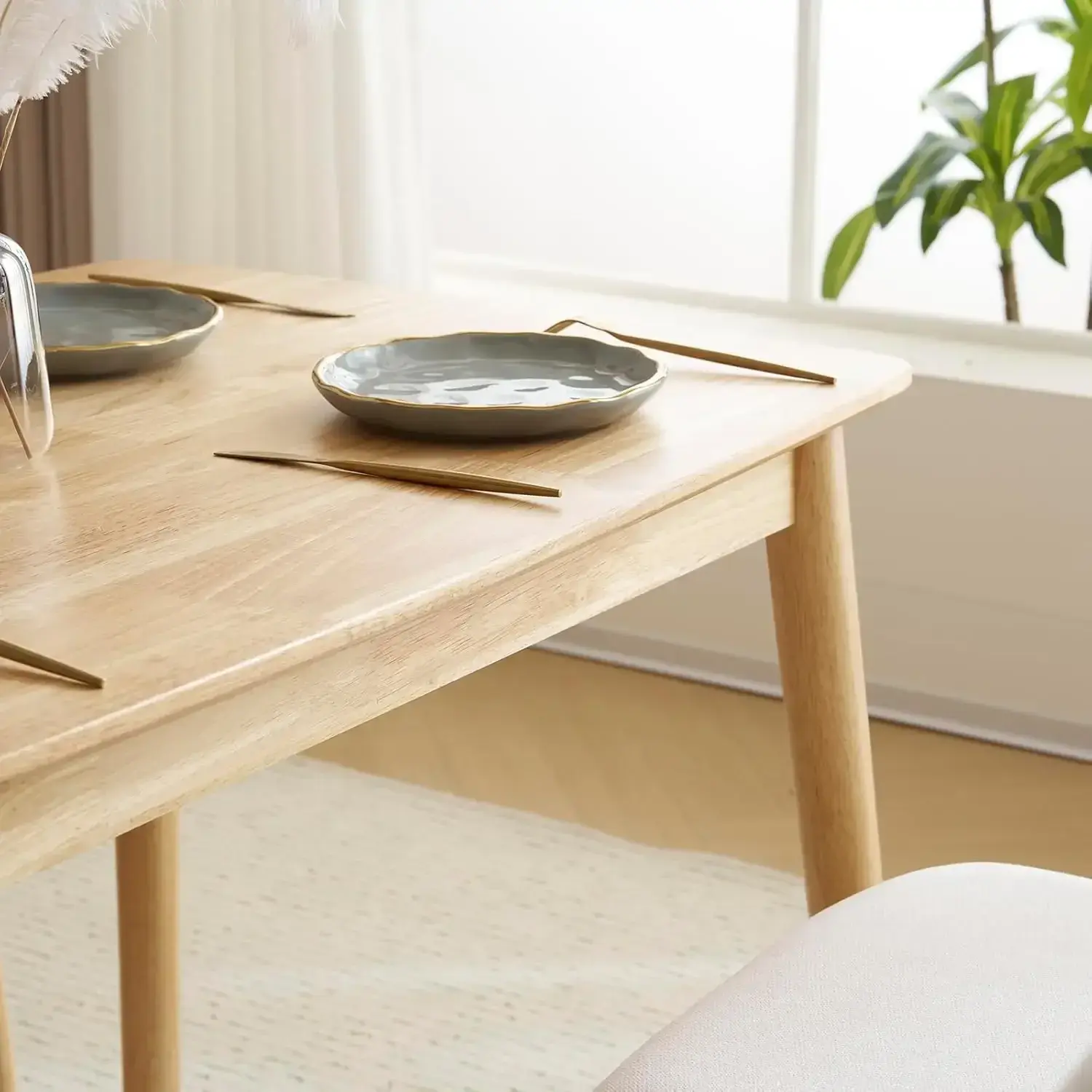 Modern 5-Piece Wood Dining Table Set for 4, Compact Mid-Century Modern Table & Chair Set for Kitchen/Small Apartment