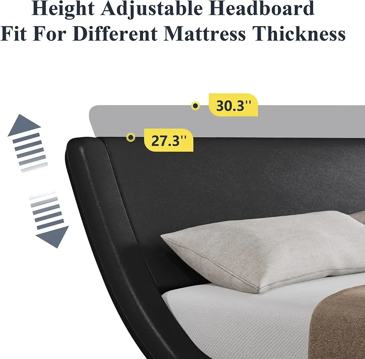 Queen Size Bed Frame with Ergonomic & Adjustable Headboard, Low Profile Modern Upholstered Platform Sleigh Design , Black