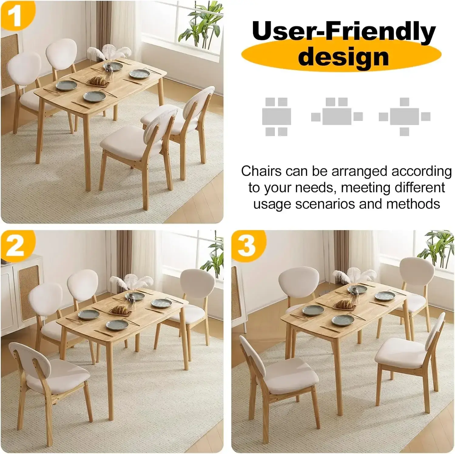 Modern 5-Piece Wood Dining Table Set for 4, Compact Mid-Century Modern Table & Chair Set for Kitchen/Small Apartment