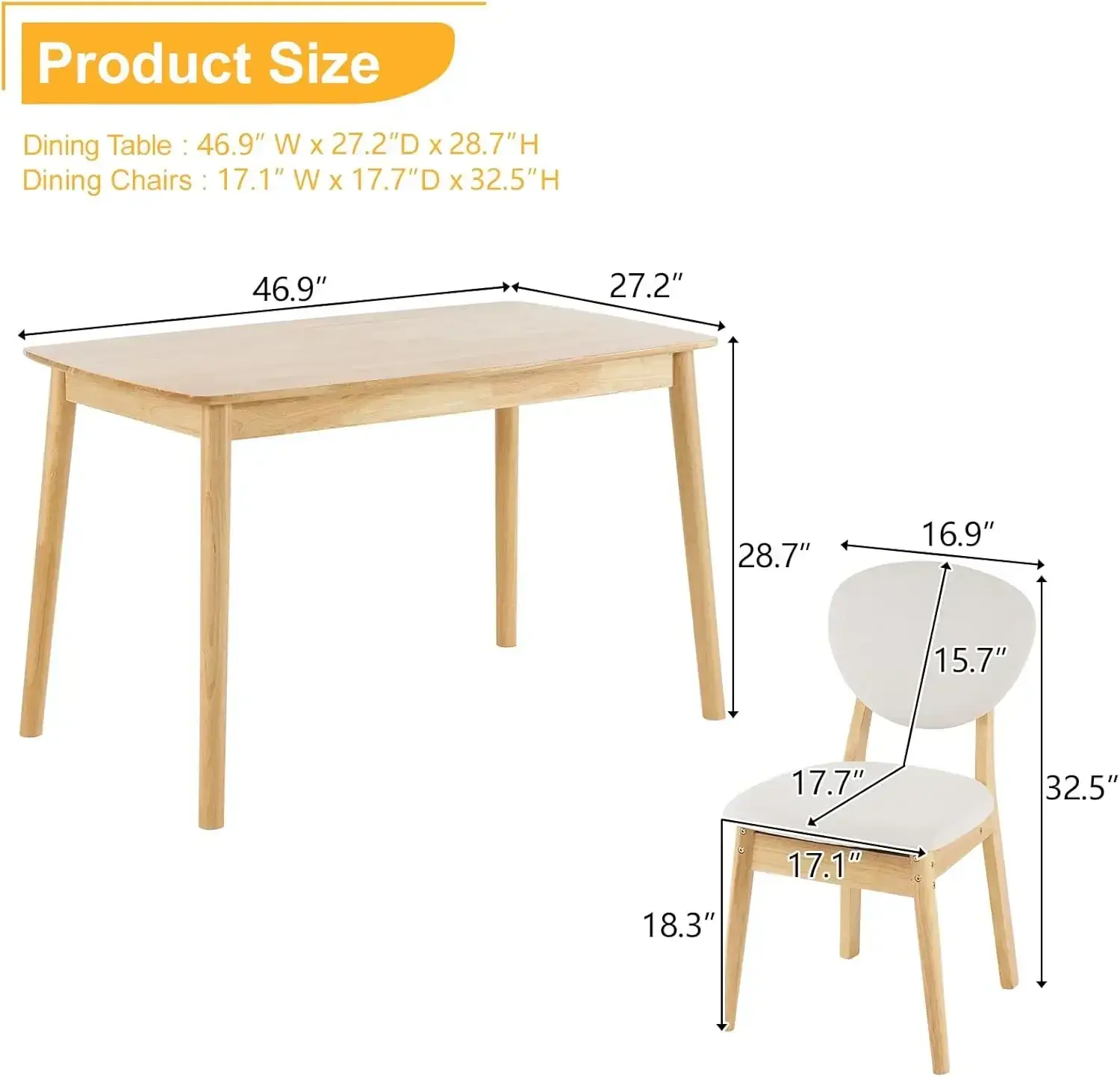 Modern 5-Piece Wood Dining Table Set for 4, Compact Mid-Century Modern Table & Chair Set for Kitchen/Small Apartment