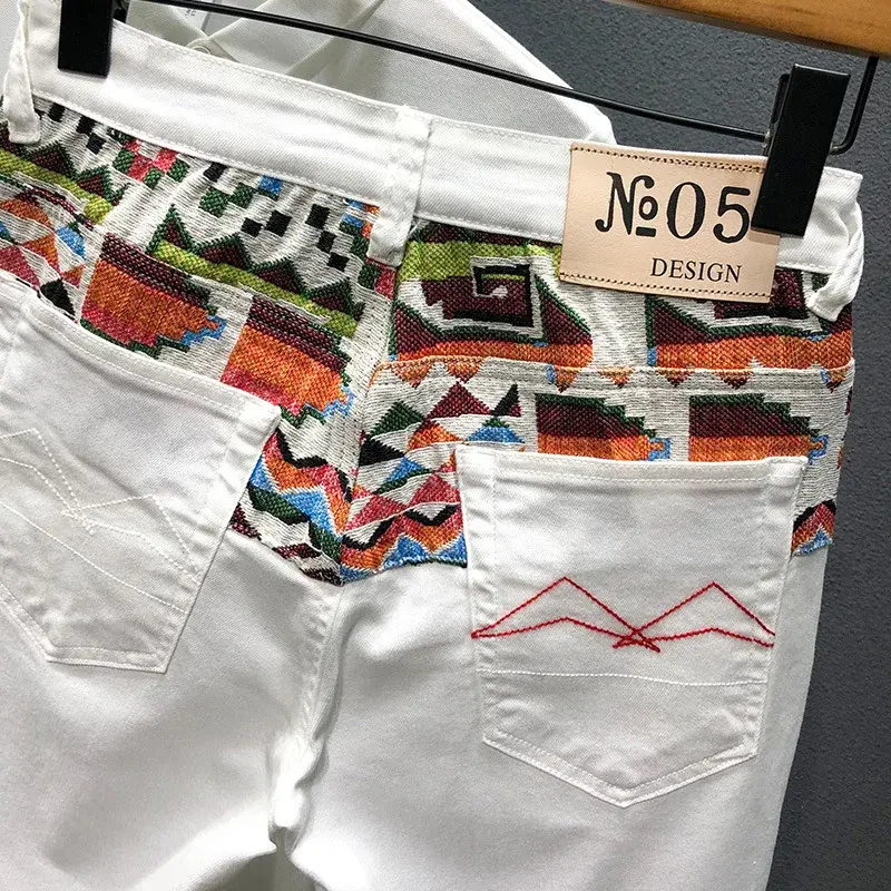 New Summer Men Blue Denim Shorts Stretch Shorts Jeans Hight Quality Male Cotton Straight Patchwork Denim Jeans Elastic Shorts 38