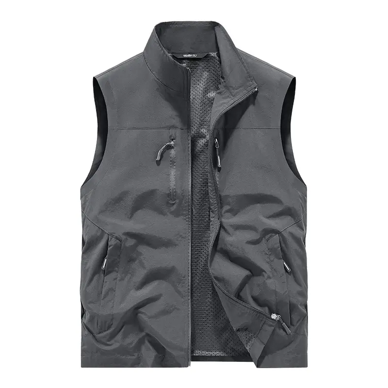 Men Outdoor Thin Cargo Vests New Summer Mesh Breathable Waistcoats Fishing Sleeveless Jackets Male Sportswear Casual Vests 6XL