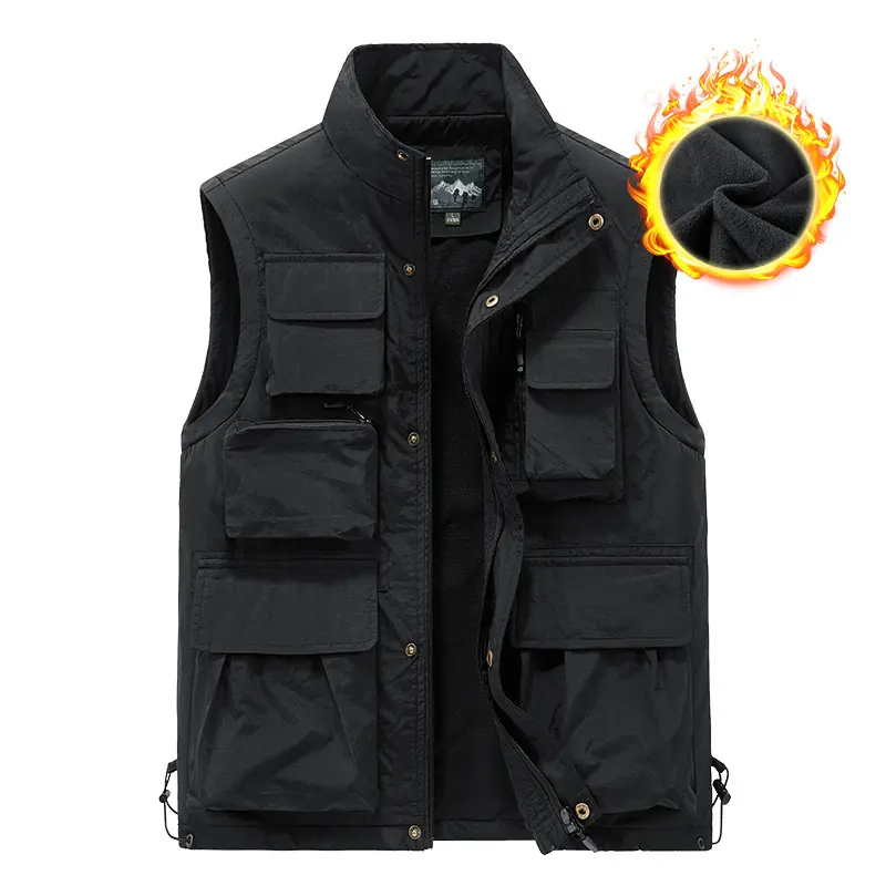Men Winter Outdoor Fleece Waistcoats Climbing Fishing Vests Jackets Multi-pocket Vests Men Fleece Breathable Vests Coats Size 5X