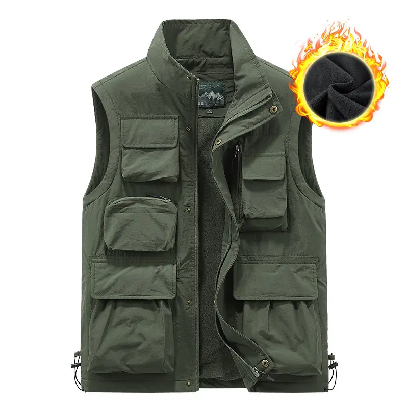 Men Winter Outdoor Fleece Waistcoats Climbing Fishing Vests Jackets Multi-pocket Vests Men Fleece Breathable Vests Coats Size 5X