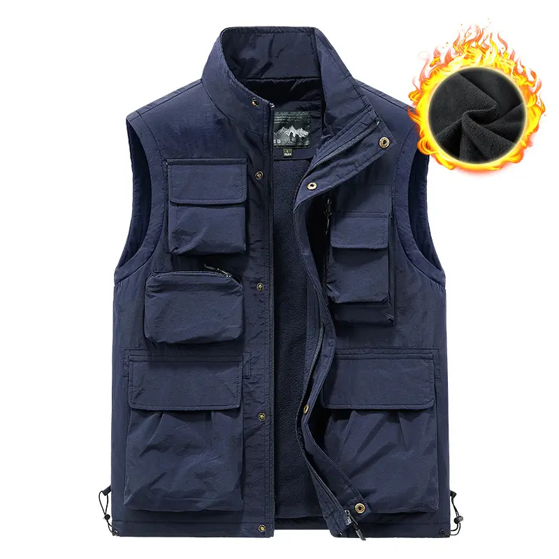 Men Winter Outdoor Fleece Waistcoats Climbing Fishing Vests Jackets Multi-pocket Vests Men Fleece Breathable Vests Coats Size 5X