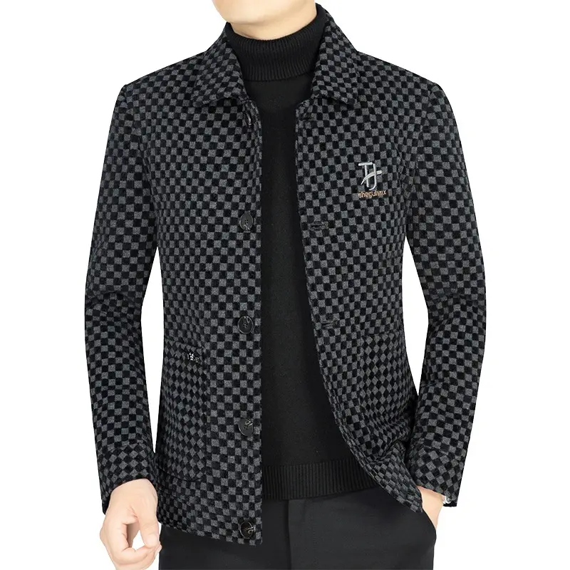 New Spring Men Plaid Cashmere Blazers Suits Jackets Woolen Blends Business Casual Suits Coats Slim Blazers Coats Men's Clothing