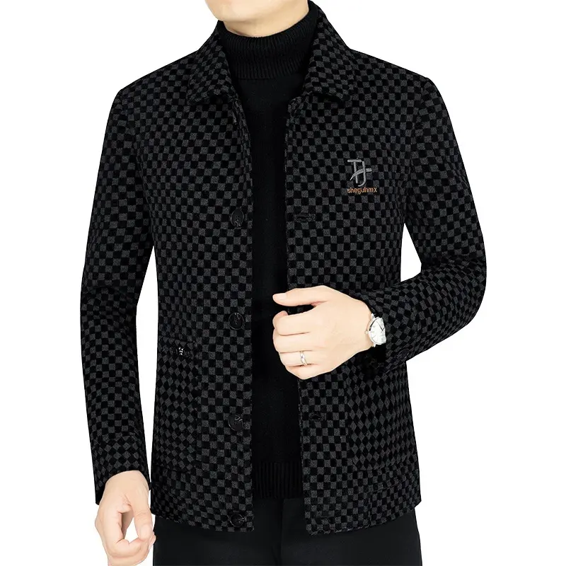 New Spring Men Plaid Cashmere Blazers Suits Jackets Woolen Blends Business Casual Suits Coats Slim Blazers Coats Men's Clothing