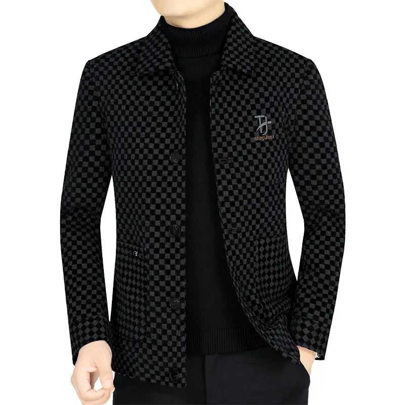 New Spring Men Plaid Cashmere Blazers Suits Jackets Woolen Blends Business Casual Suits Coats Slim Blazers Coats Men's Clothing