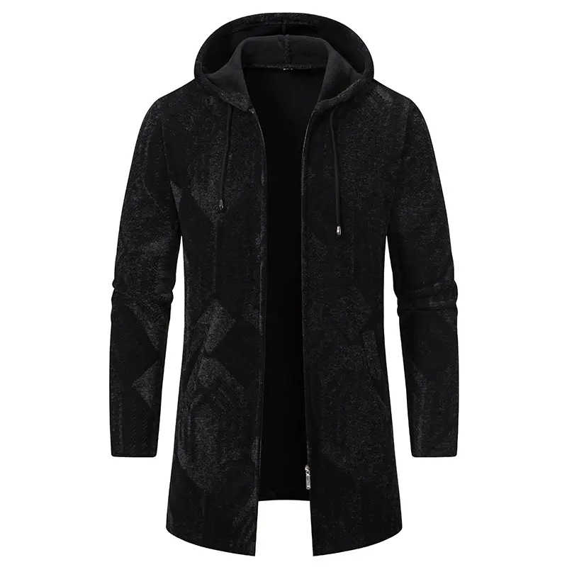 Men Hooded Long Cardigans Sweatercoats Winter Fleece Warm Cardigans Sweaters New Fashion Male Black Outwear Casual Sweaters  4X