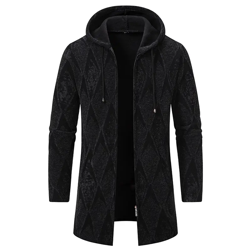 Men Hooded Long Cardigans Sweatercoats Winter Fleece Warm Cardigans Sweaters New Fashion Male Black Outwear Casual Sweaters  4X